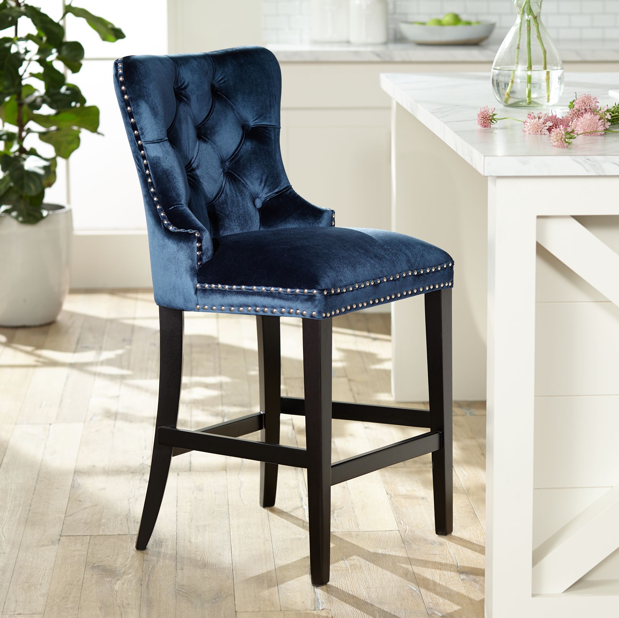 Euphoria 25" Blue Velvet Tufted Counter Stool