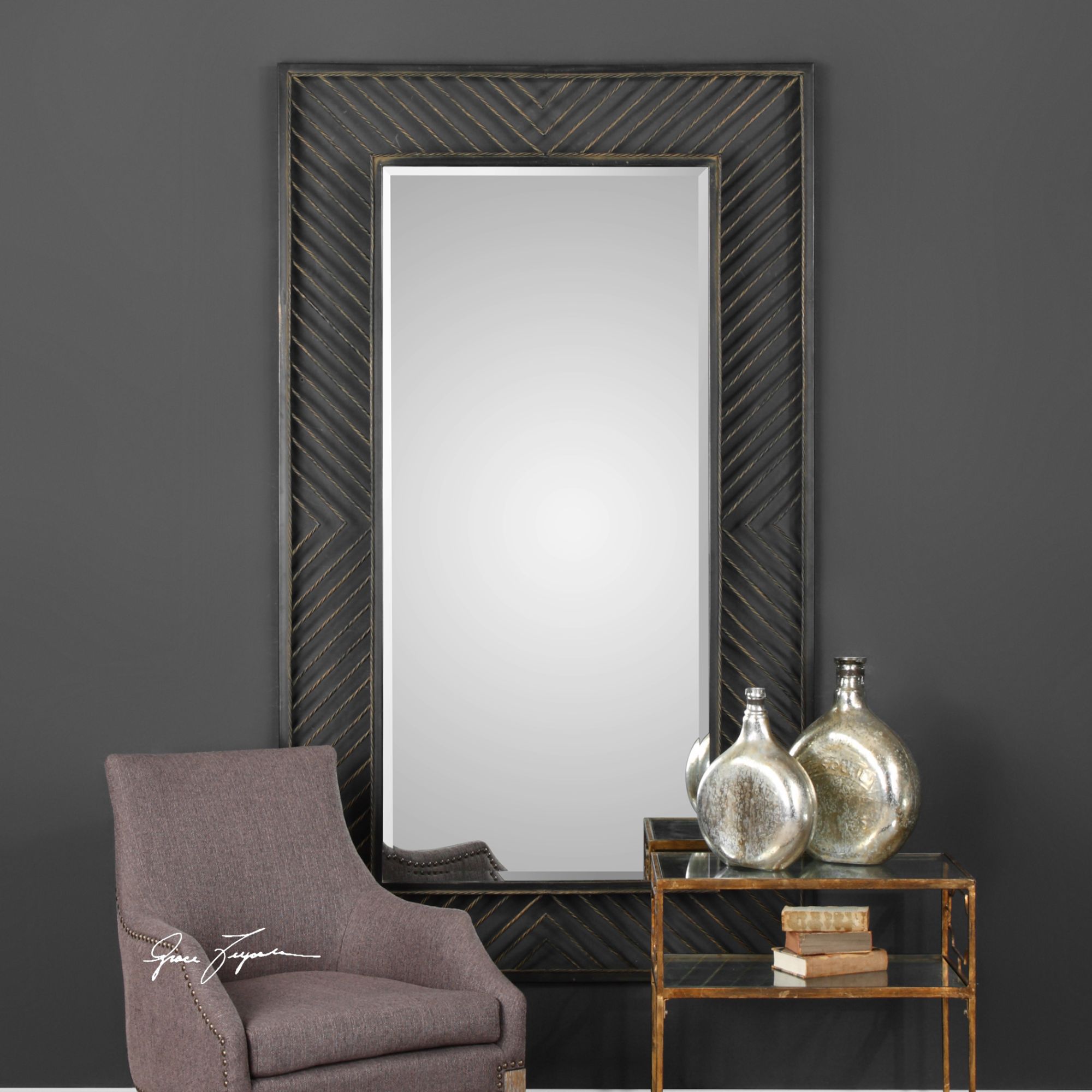 Uttermost Karel Distressed Bronze 46" x 76" Wall Mirror
