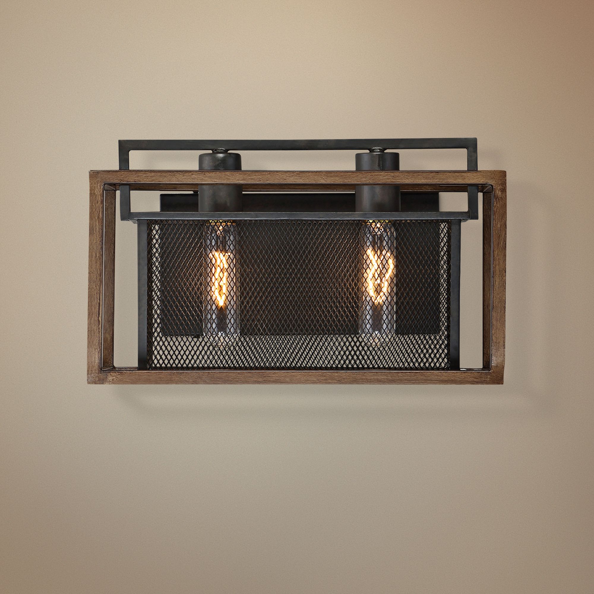 Rio Lobo 8 1/2" High Dark Oak and Black 2-Light Wall Sconce