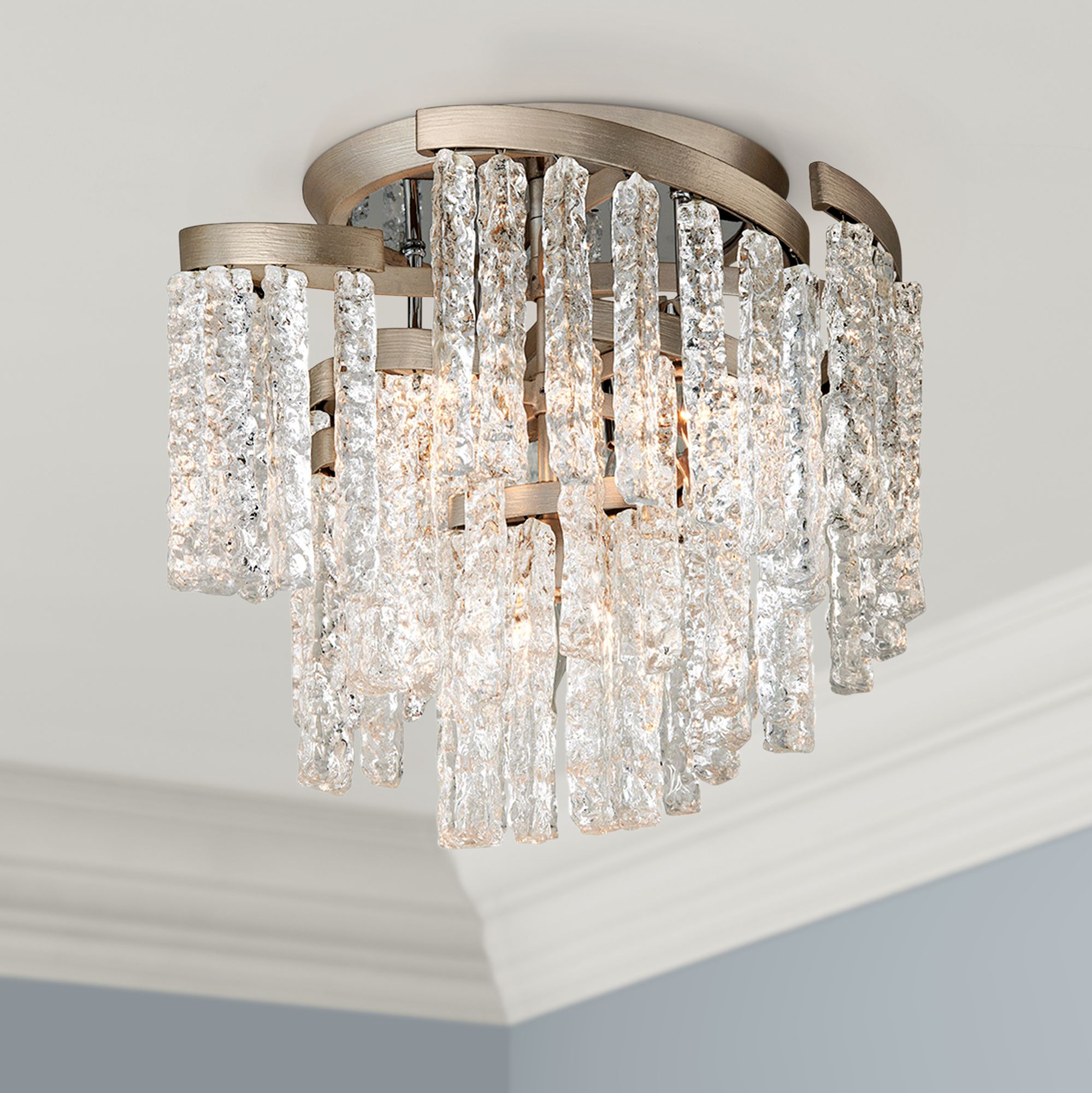 Corbett Mont Blanc 18 1/4"W Modern Silver Leaf Ceiling Light