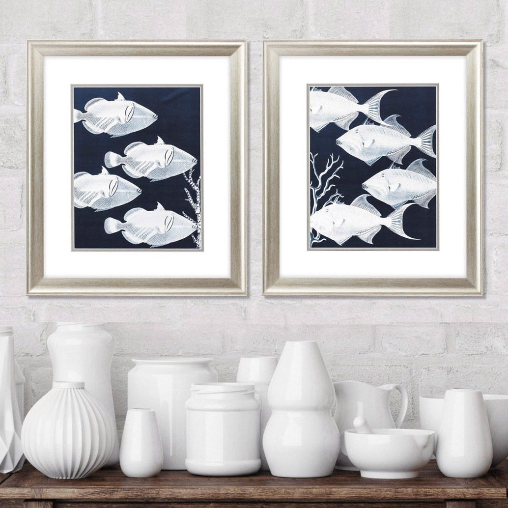 Deep Blue Sea 22" High 2-Piece Framed Wall Art Set