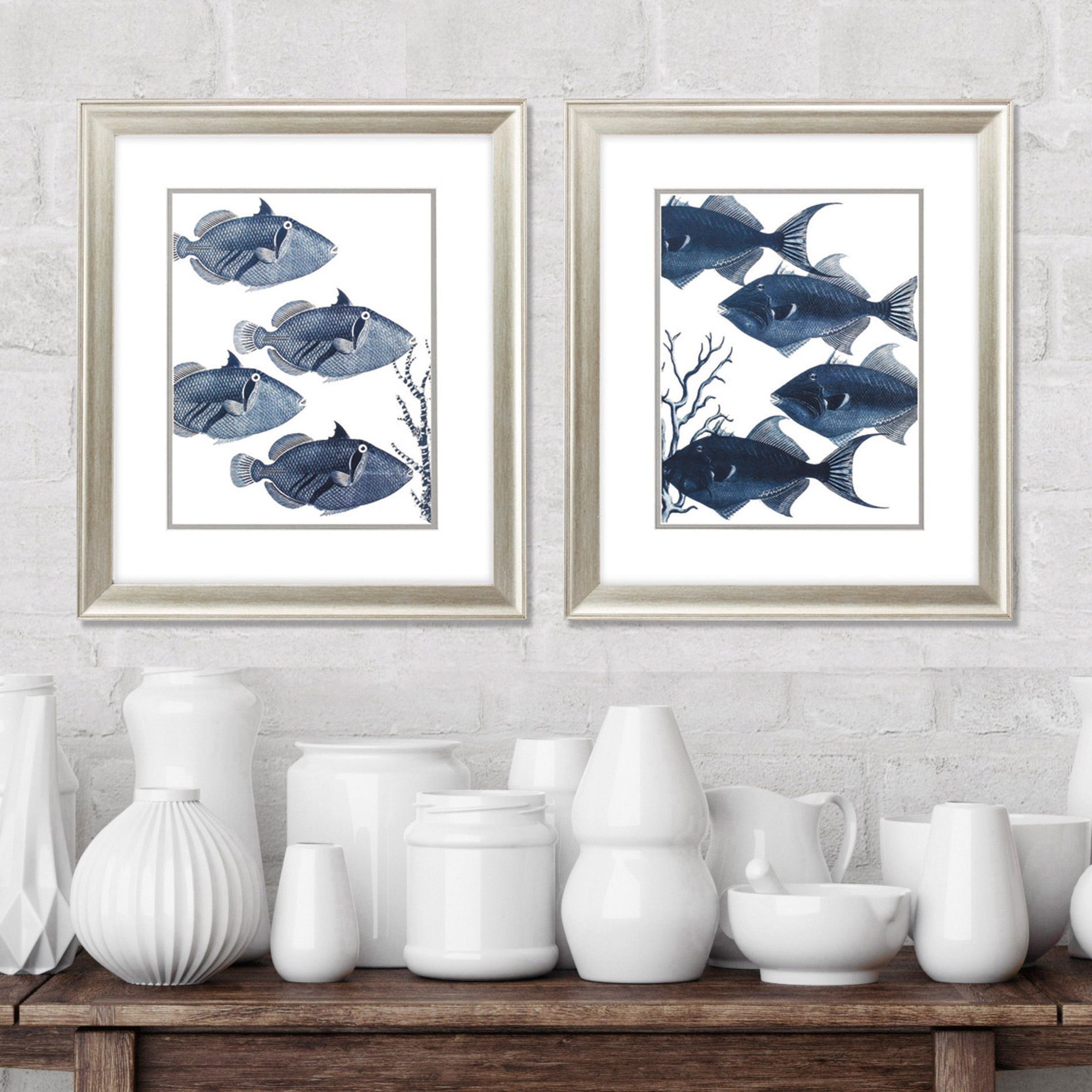 Dark Fish 22" High 2-Piece Framed Wall Art Set