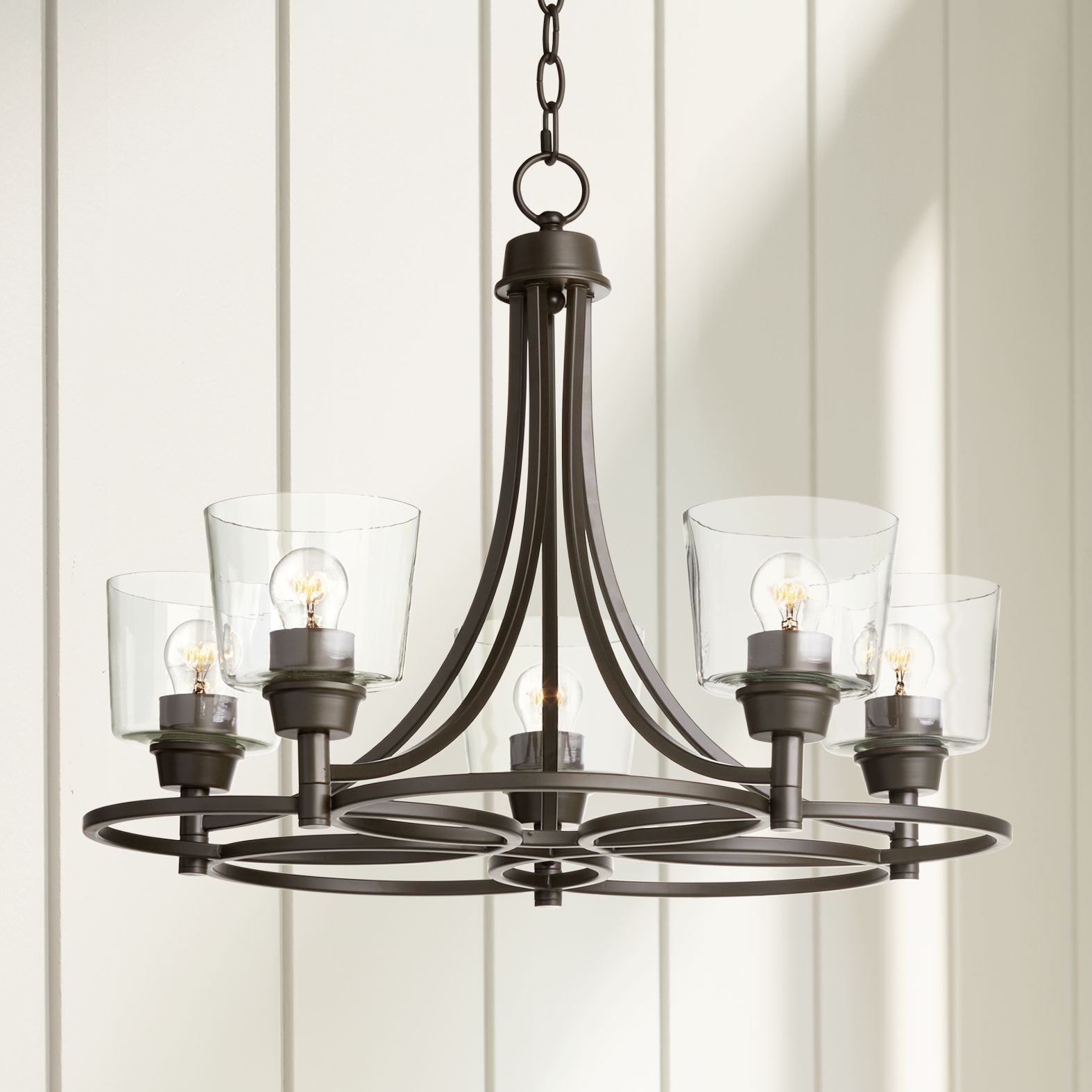 Whitfield 22 1/2"W Bronze and Clear Glass 5-Light Chandelier