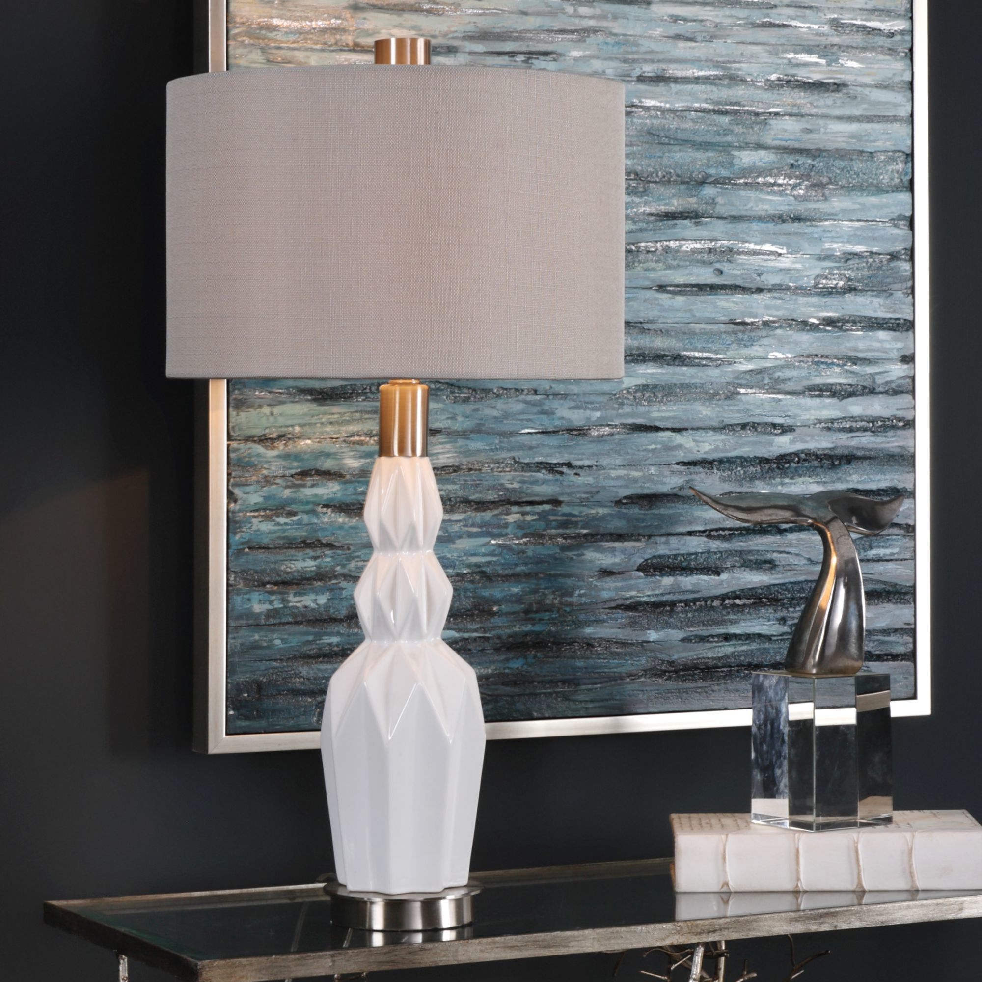 Uttermost Cabret Gloss White Ceramic Table Lamp