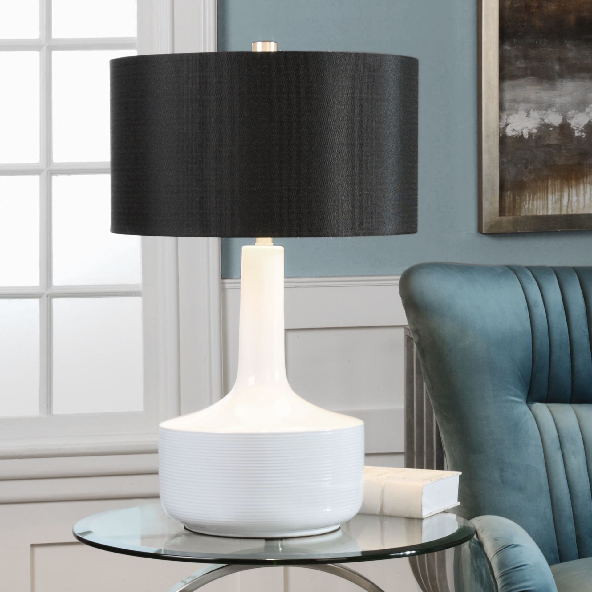Uttermost Drenova Gloss White Ceramic Table Lamp