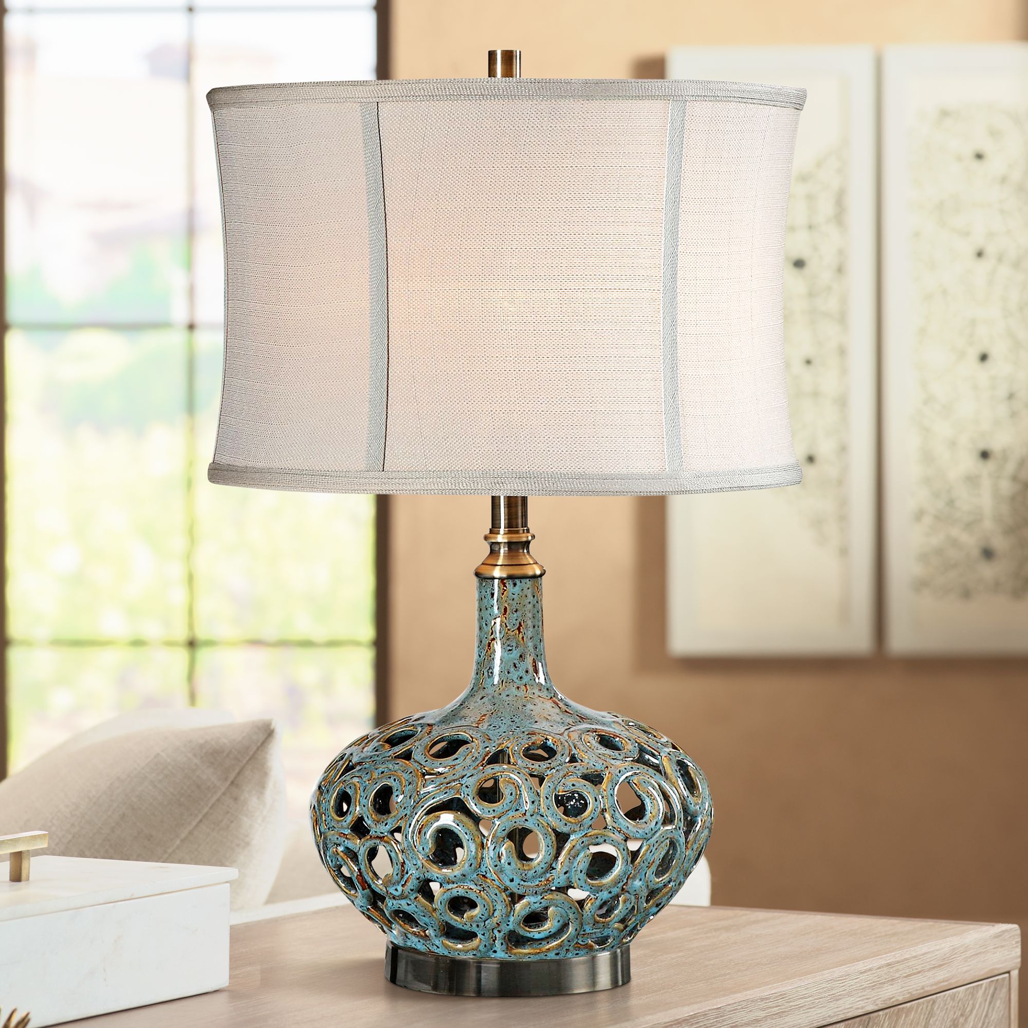 Uttermost Volu Gray and Blue Ceramic Table Lamp