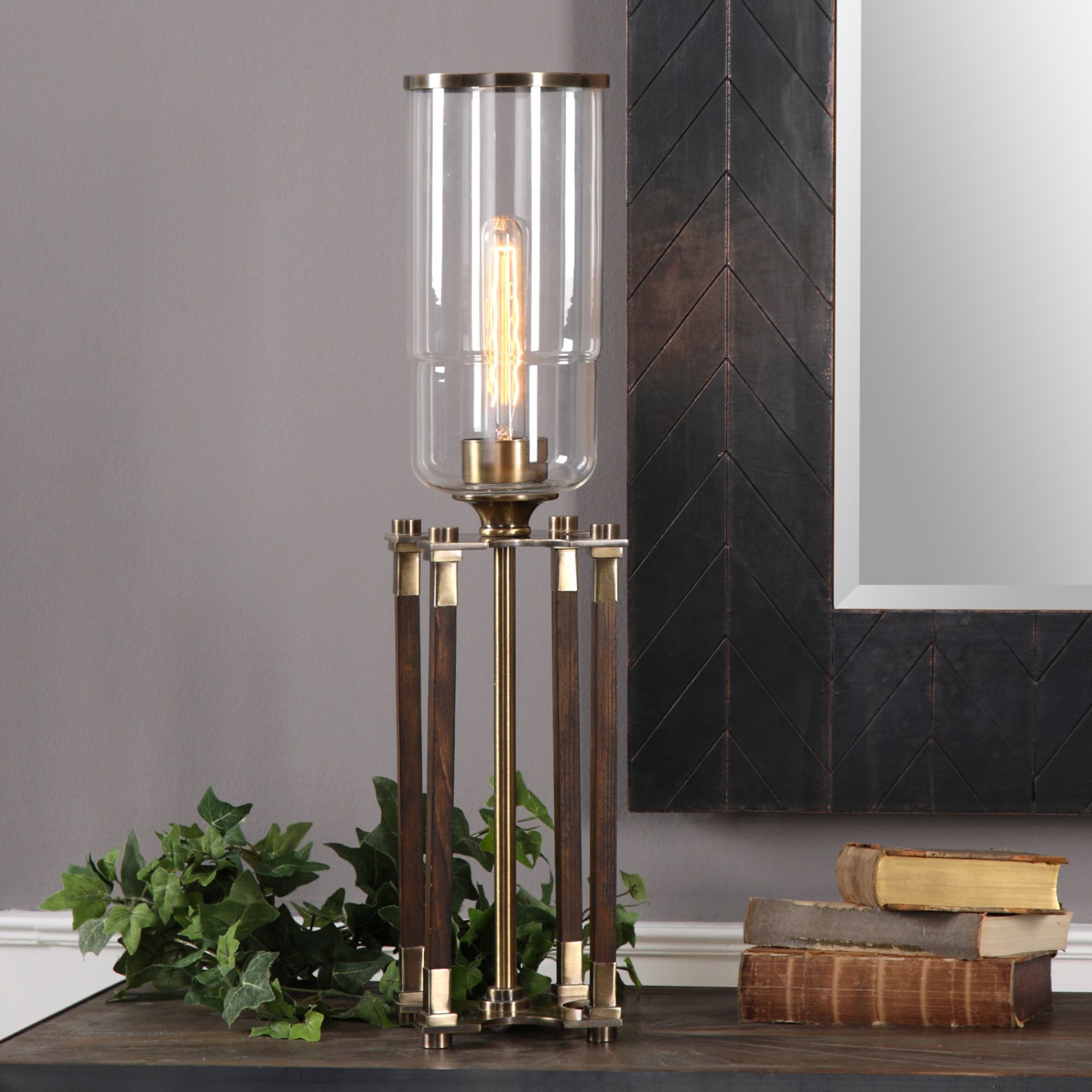 Rostand Mahogany Stain and Antique Brass Accent Table Lamp