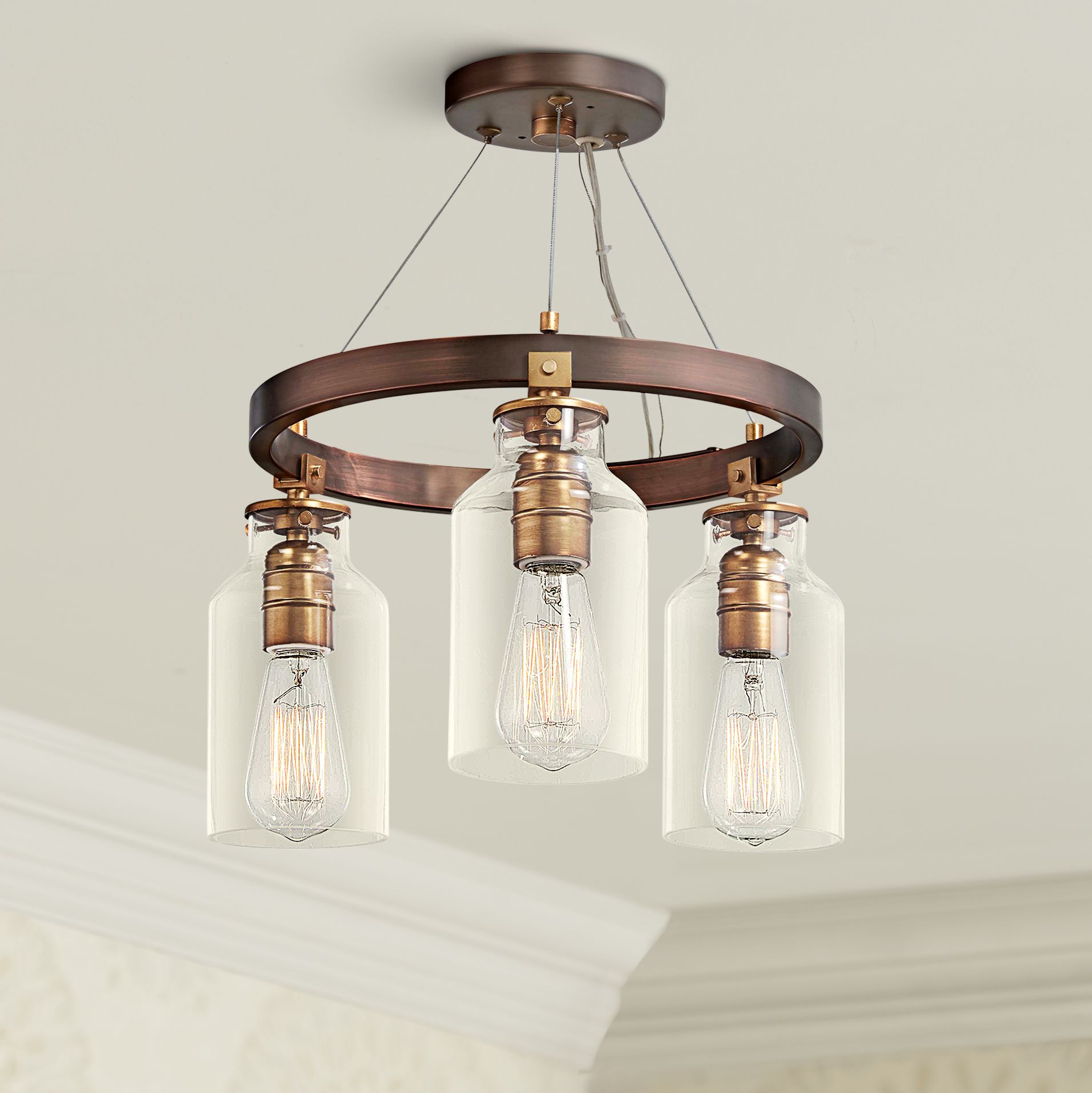 Morrow 16" Wide Bronze and Gold 3-Light Ceiling Light