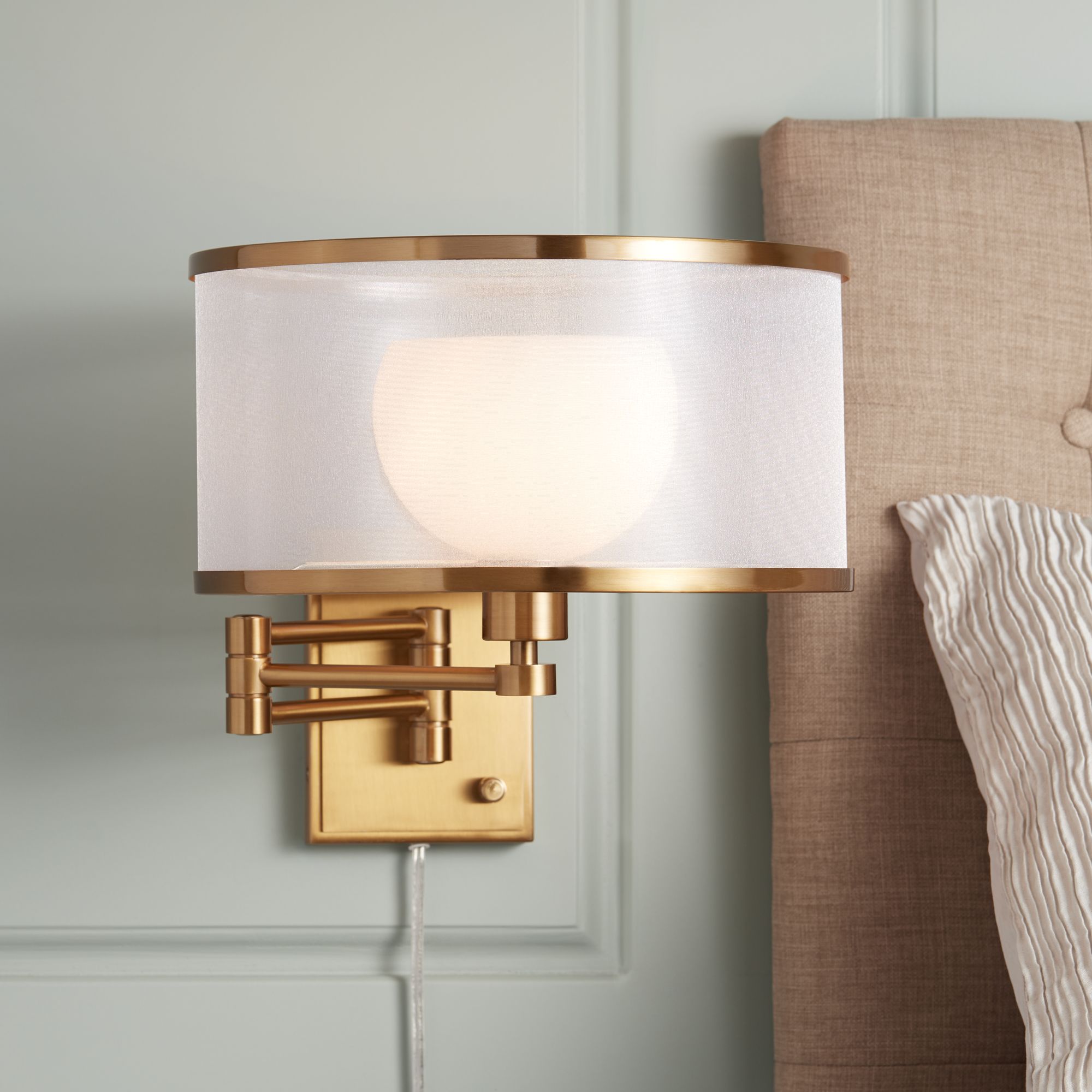 Granview Warm Antique Brass Sheer Shade Swing Arm Wall Lamp