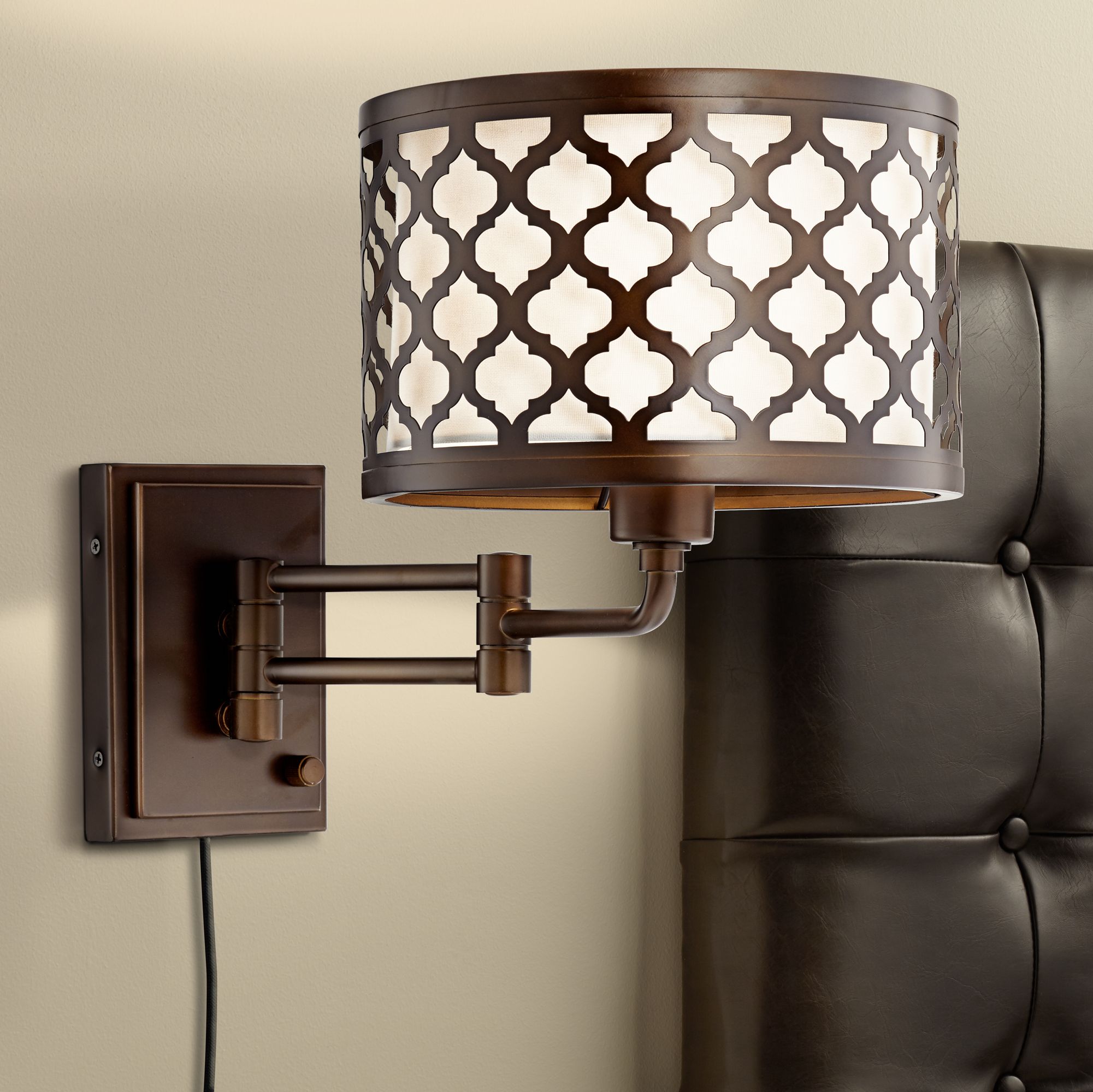 Rissani Oil Rubbed Bronze Double Shade Swing Arm Wall Lamp