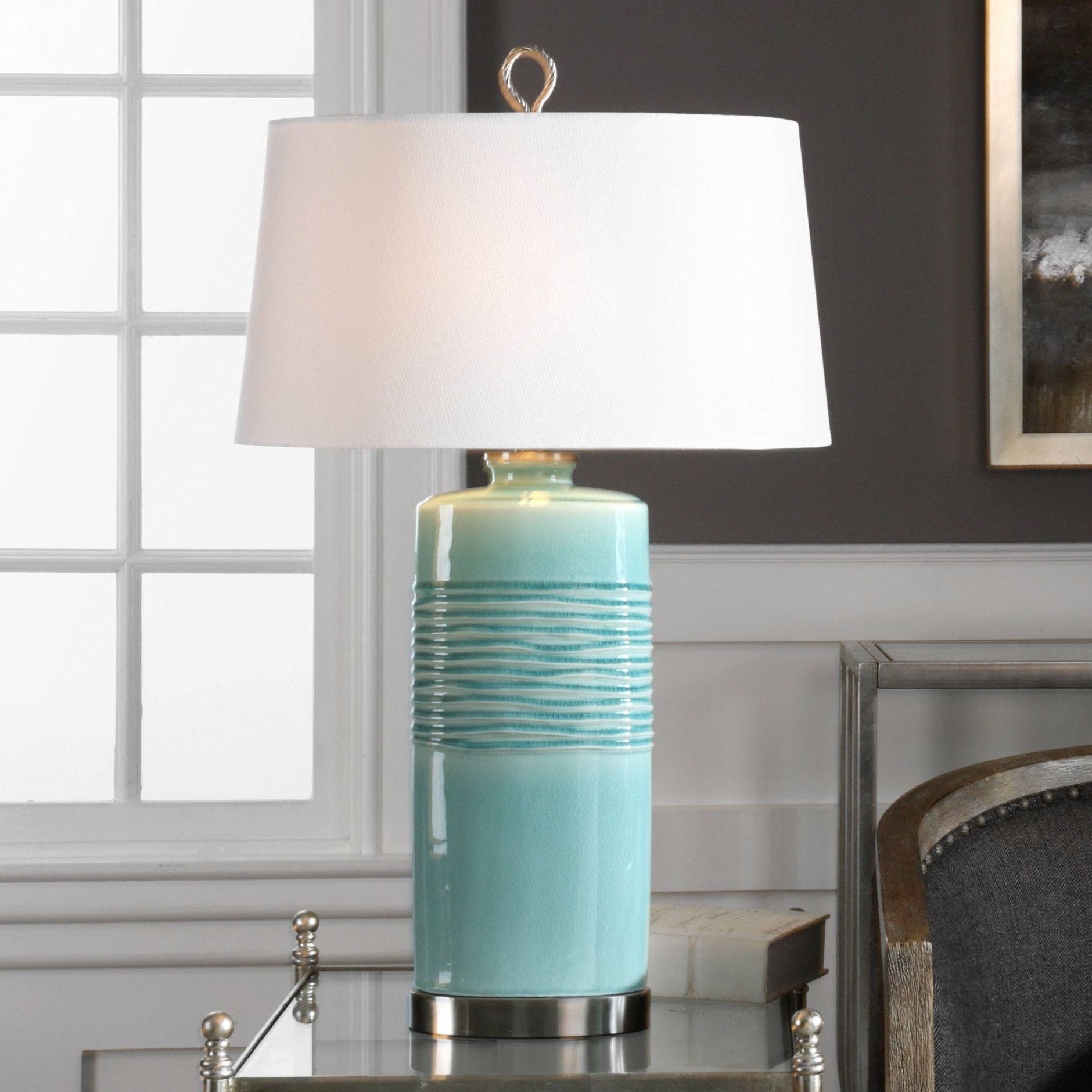 Uttermost Rila Distressed Teal Ceramic Table Lamp