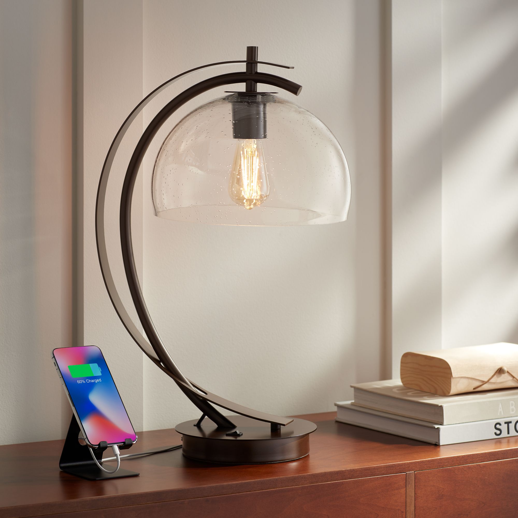 Calvin Glass Dome USB Table Lamp with LED Bulb