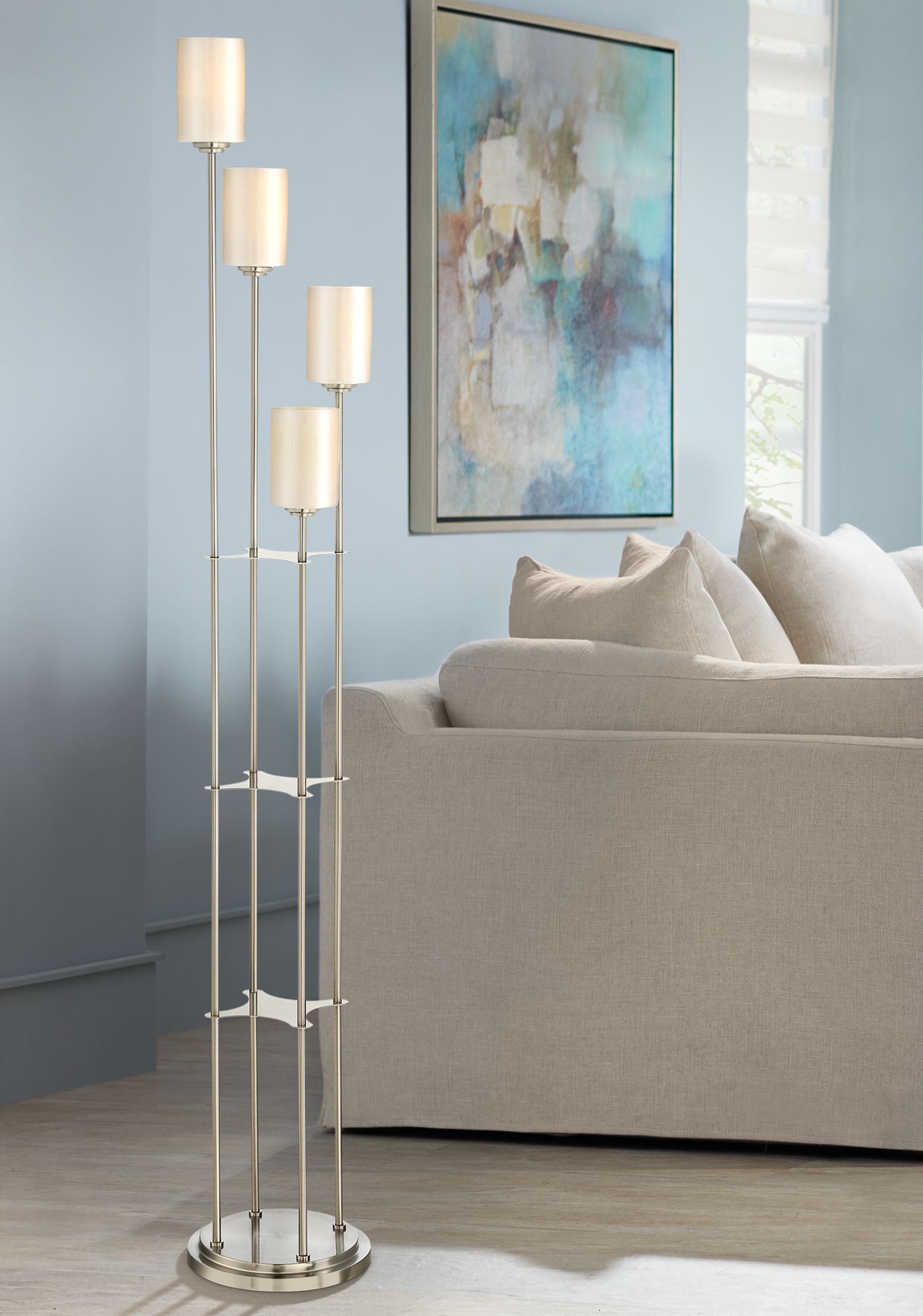 Lite Source Bess Brushed Nickel 4-Light Torchiere Floor Lamp