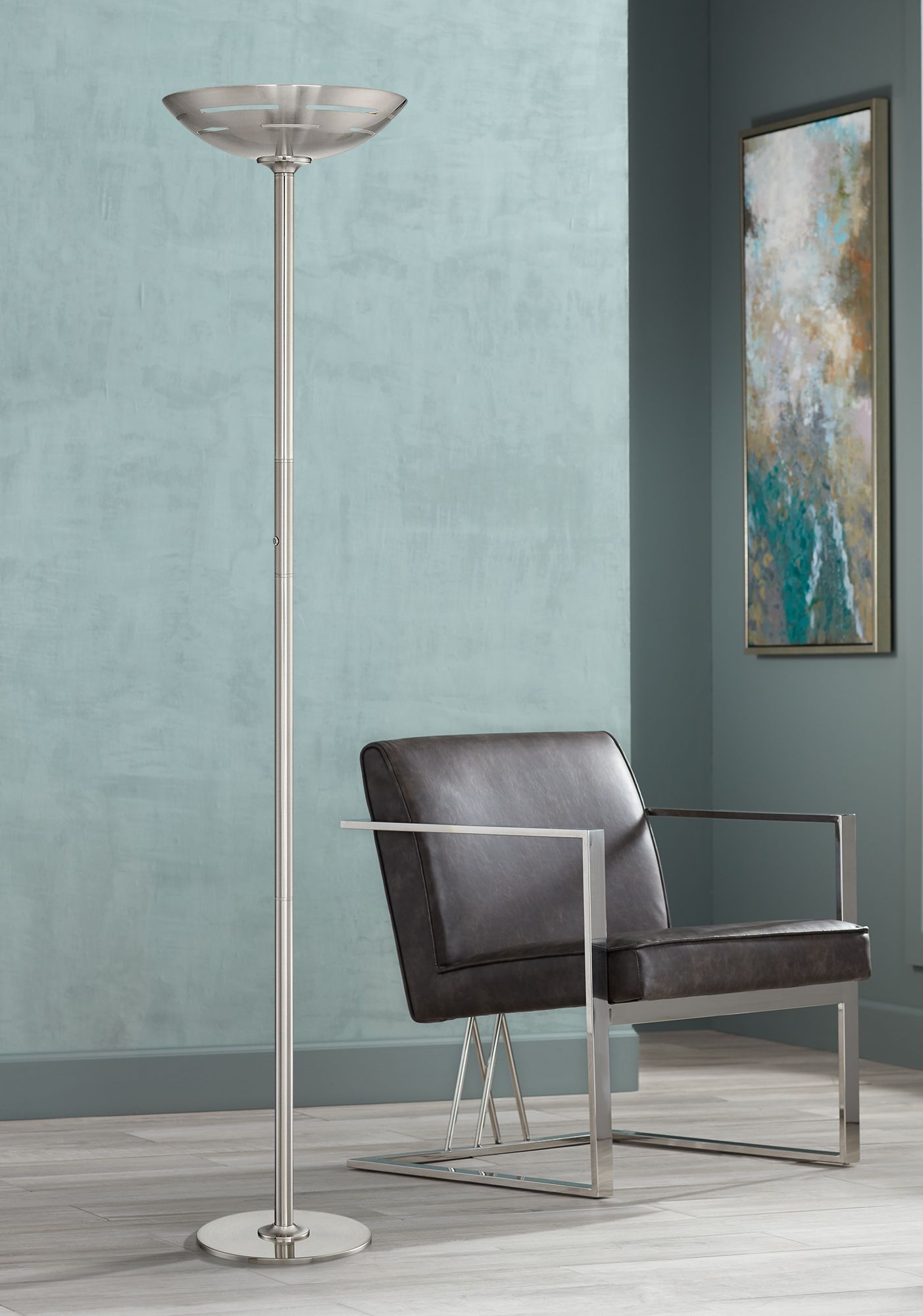 Lite Source Glison Polished Steel LED Torchiere Floor Lamp