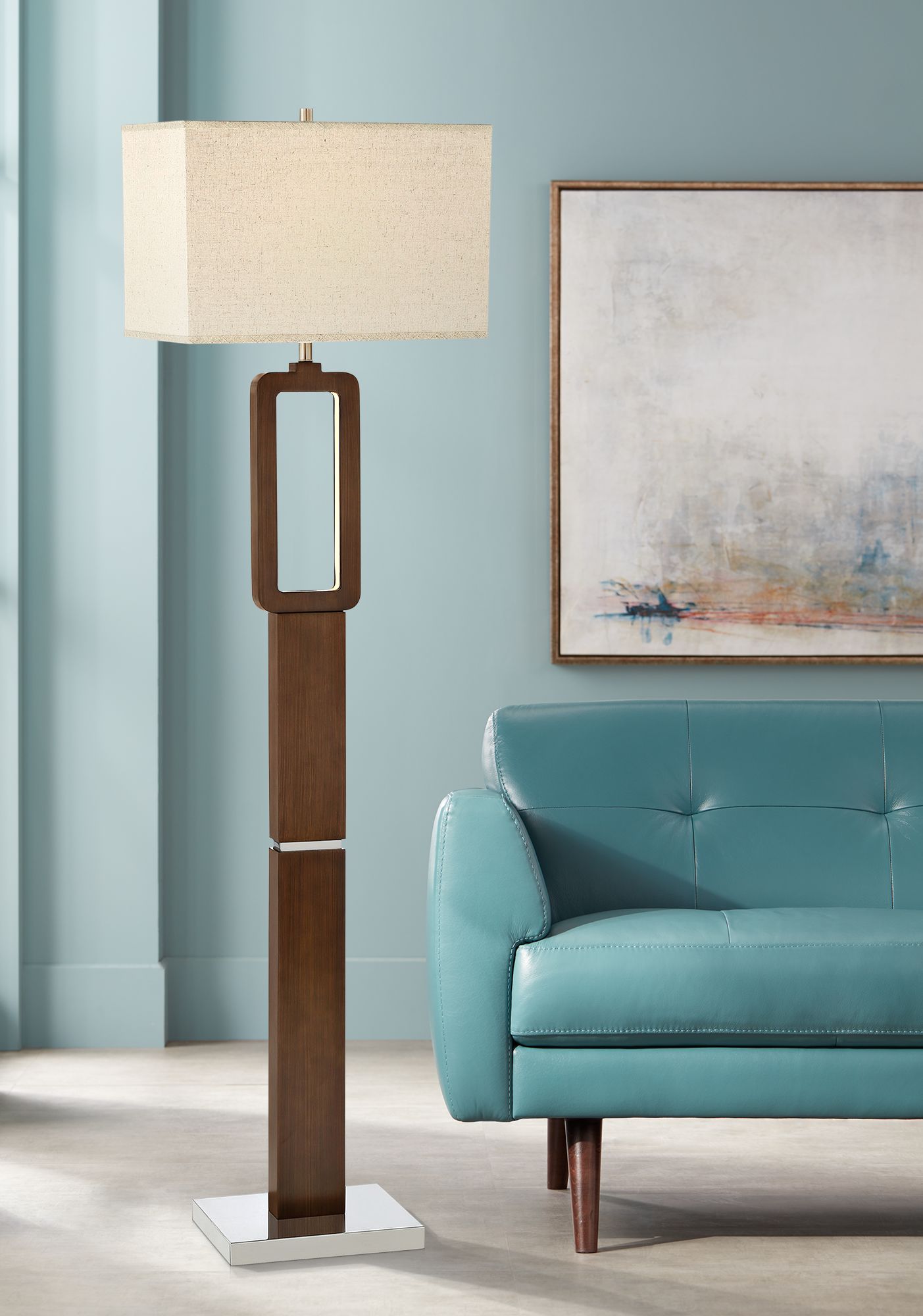 Lite Source Leonard Walnut Floor Lamp with LED Night Light