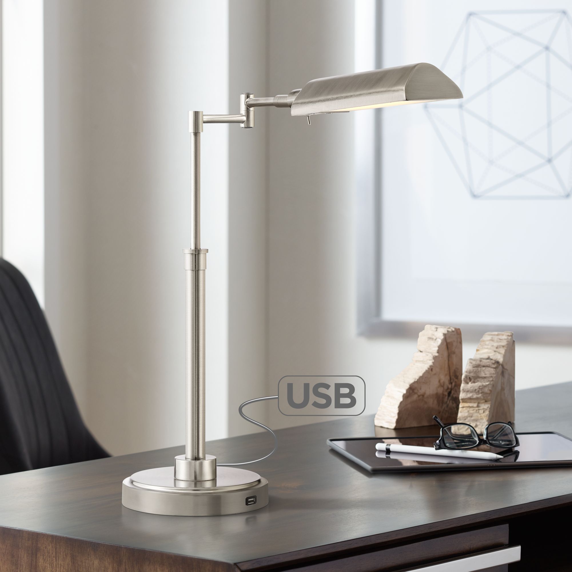 Rivera Swing Arm LED Desk Lamp with USB Port Brushed Nickel