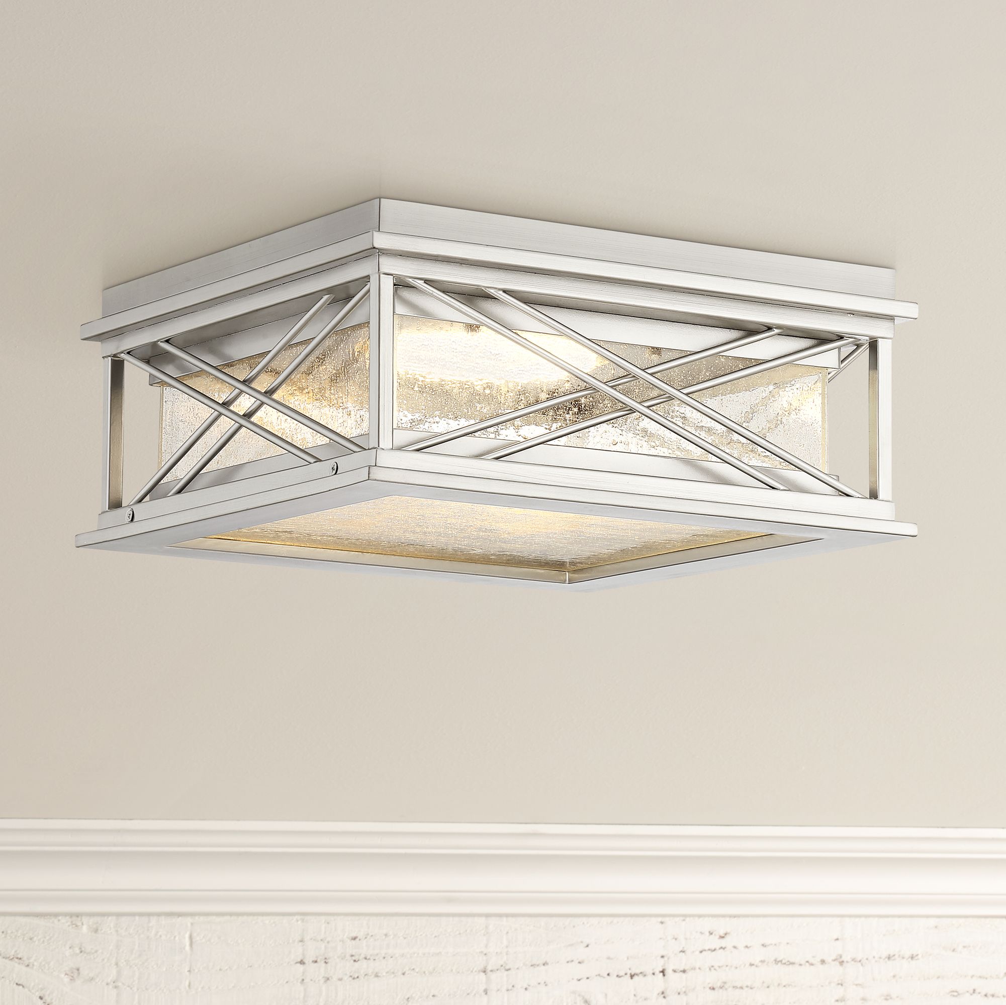 Possini Euro Kris 14"W Nickel LED Outdoor Ceiling Light