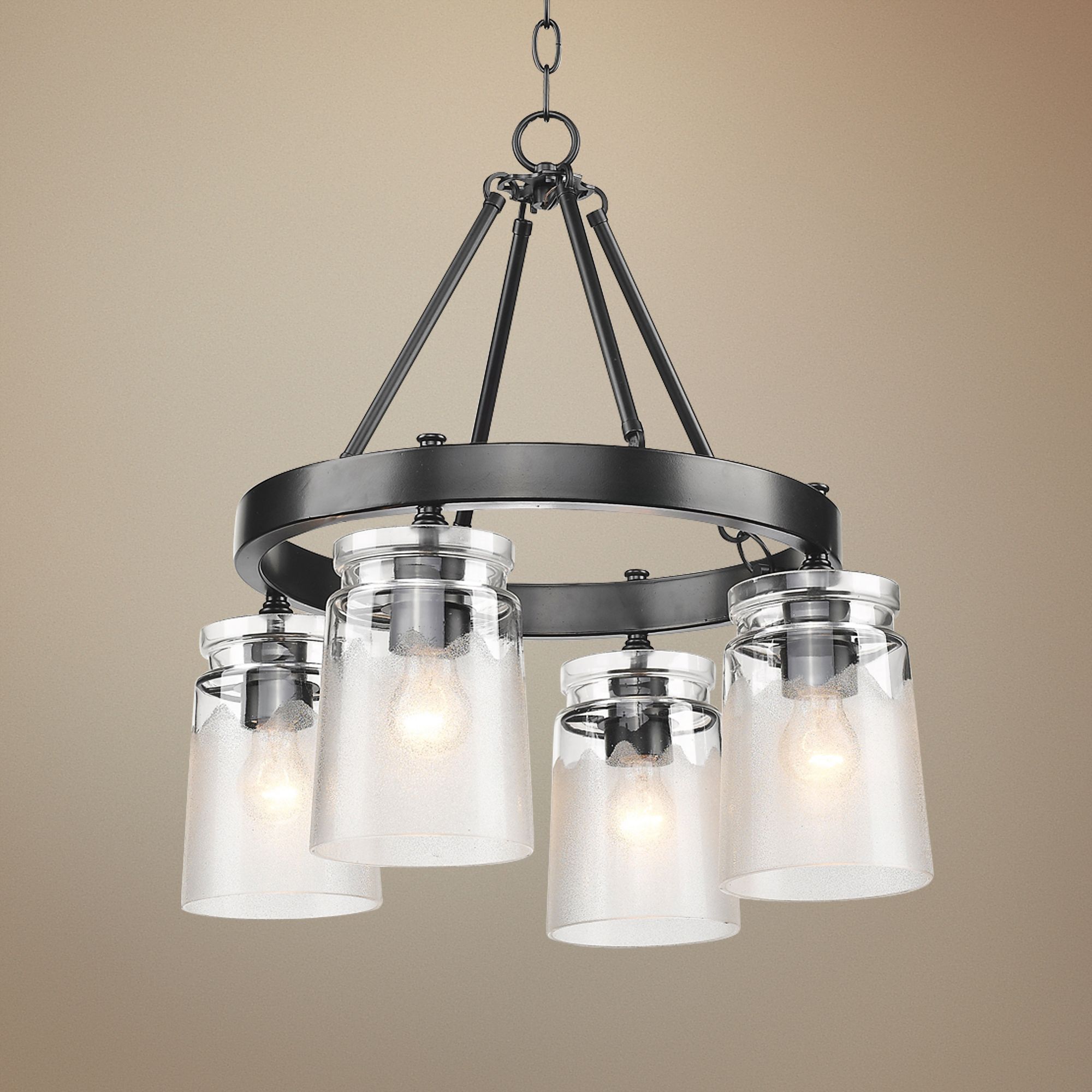 Travers 21 1/2" Wide Black 4-Light Wagon Wheel Chandelier