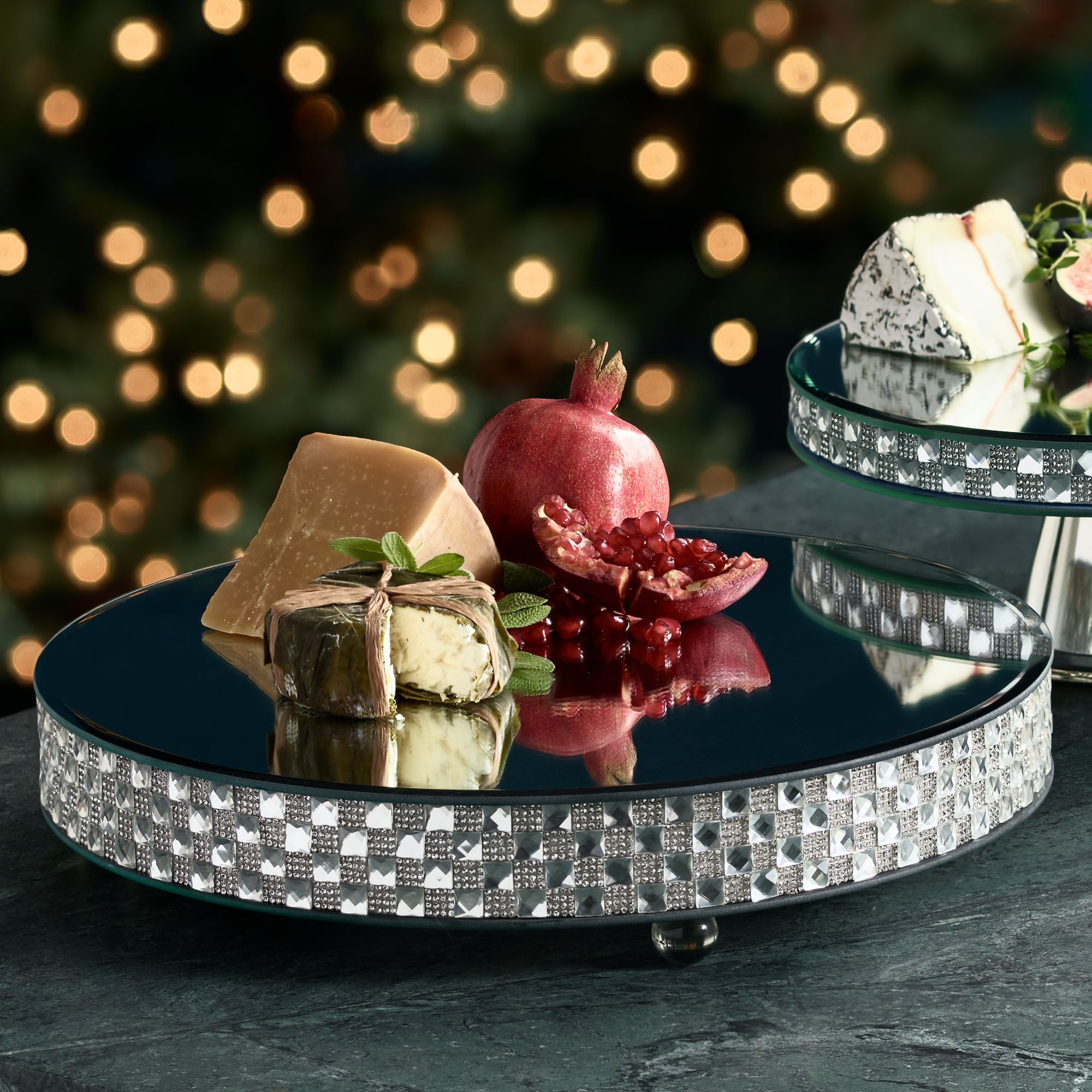 Ashley Silver Mirror-Top 13 3/4" Round Cake Stand