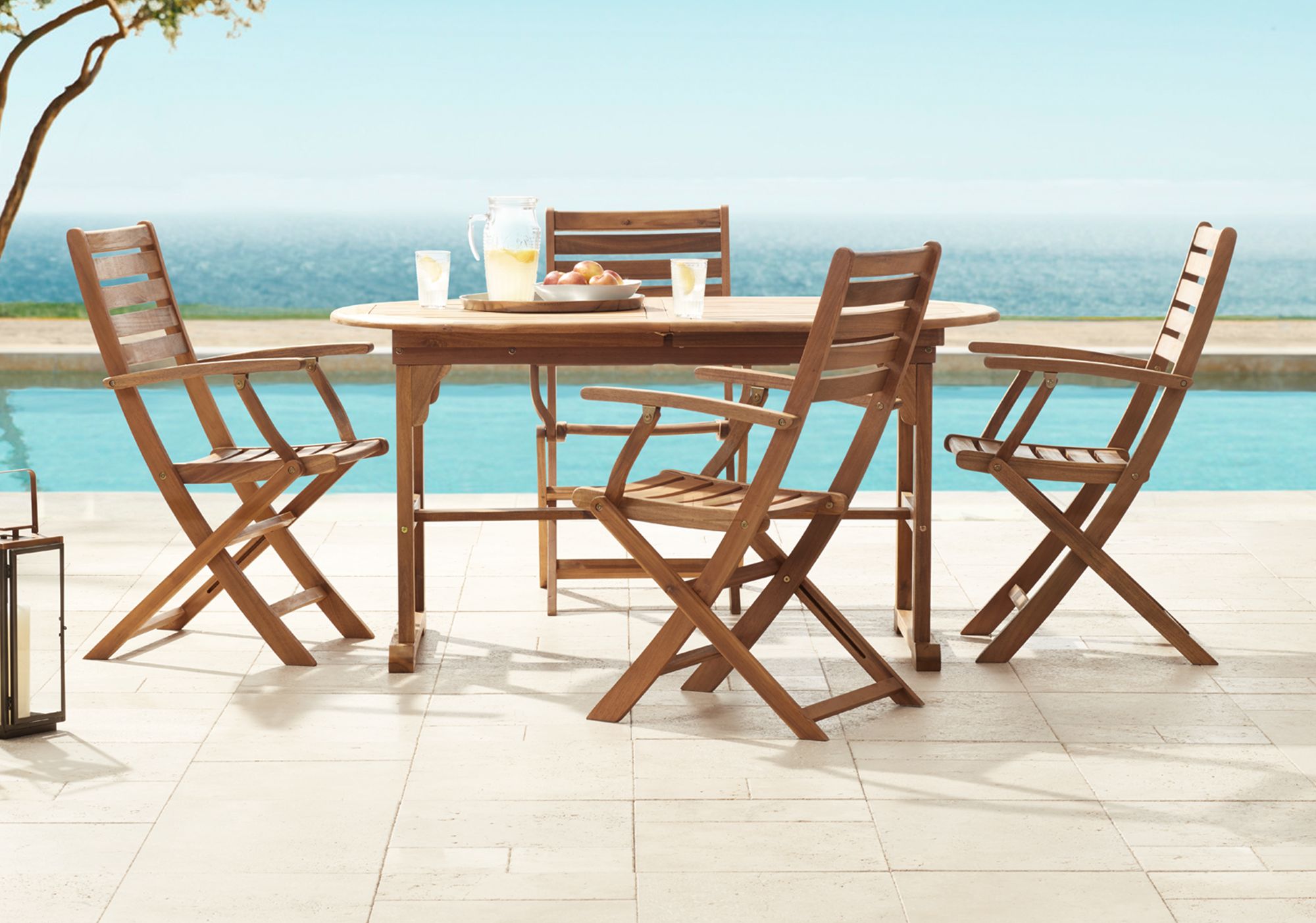 Capri Natural Wood 5-Piece Outdoor Patio Dining Set