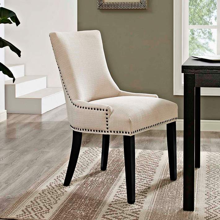 Marquis Beige Fabric Nail Head Trim, Nailhead Dining Chairs With Arms