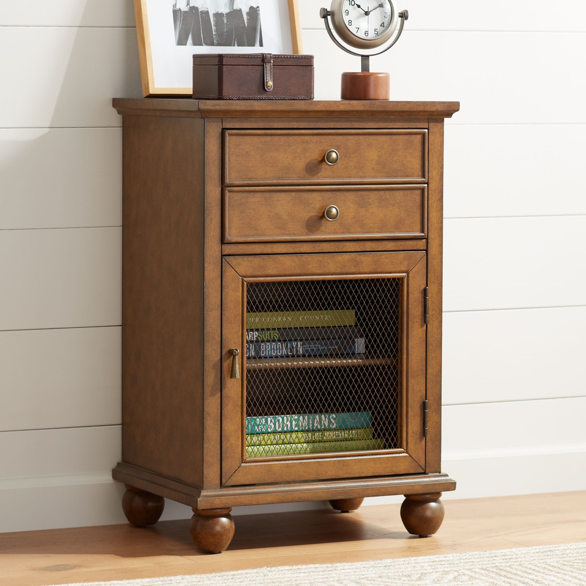 Alton 31" High Antique Java Wood Cabinet End Table