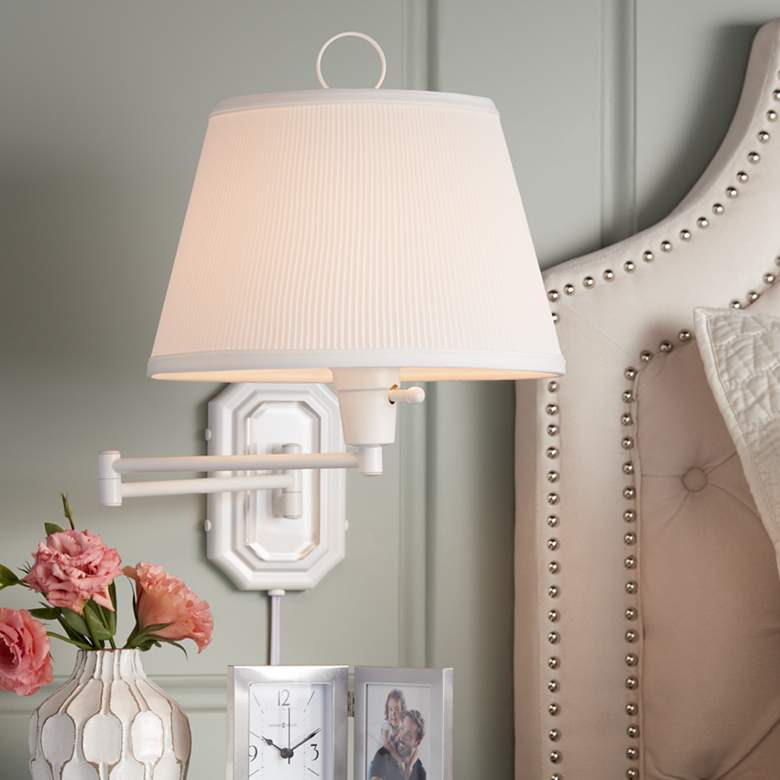 Amelie White Swing Arm Plug-in Wall Lamp by Barnes and Ivy