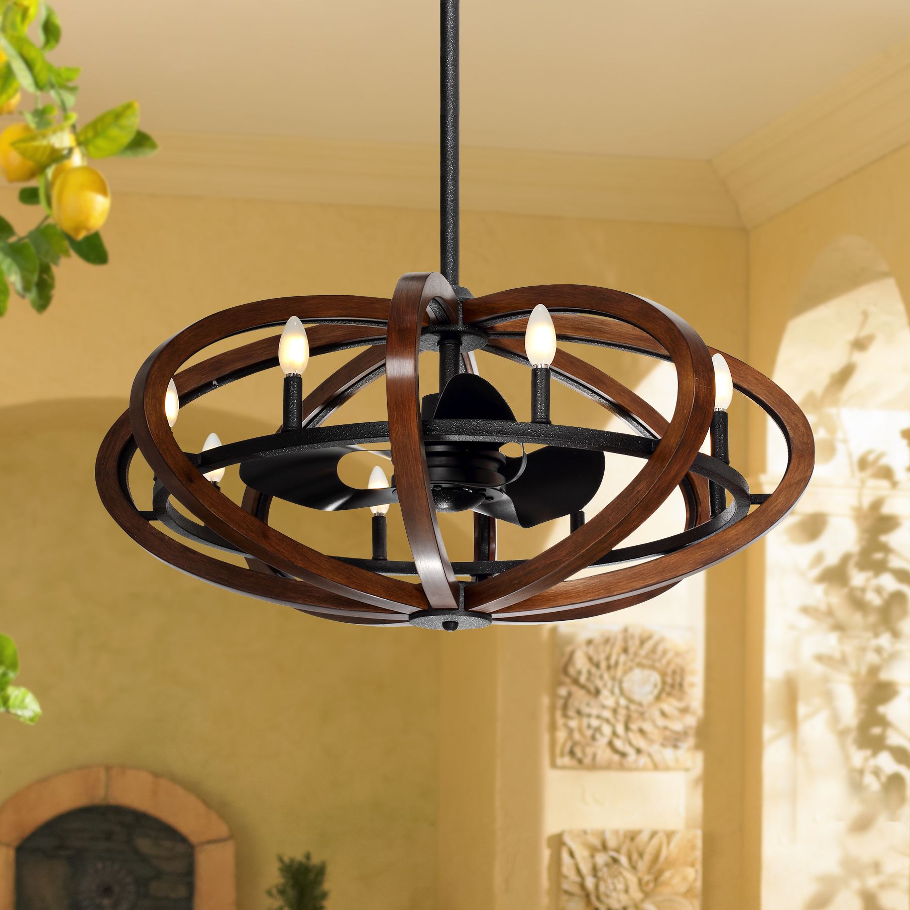 36" Maxim Bodega Bay Pecan Damp LED Fandelier Ceiling Fan