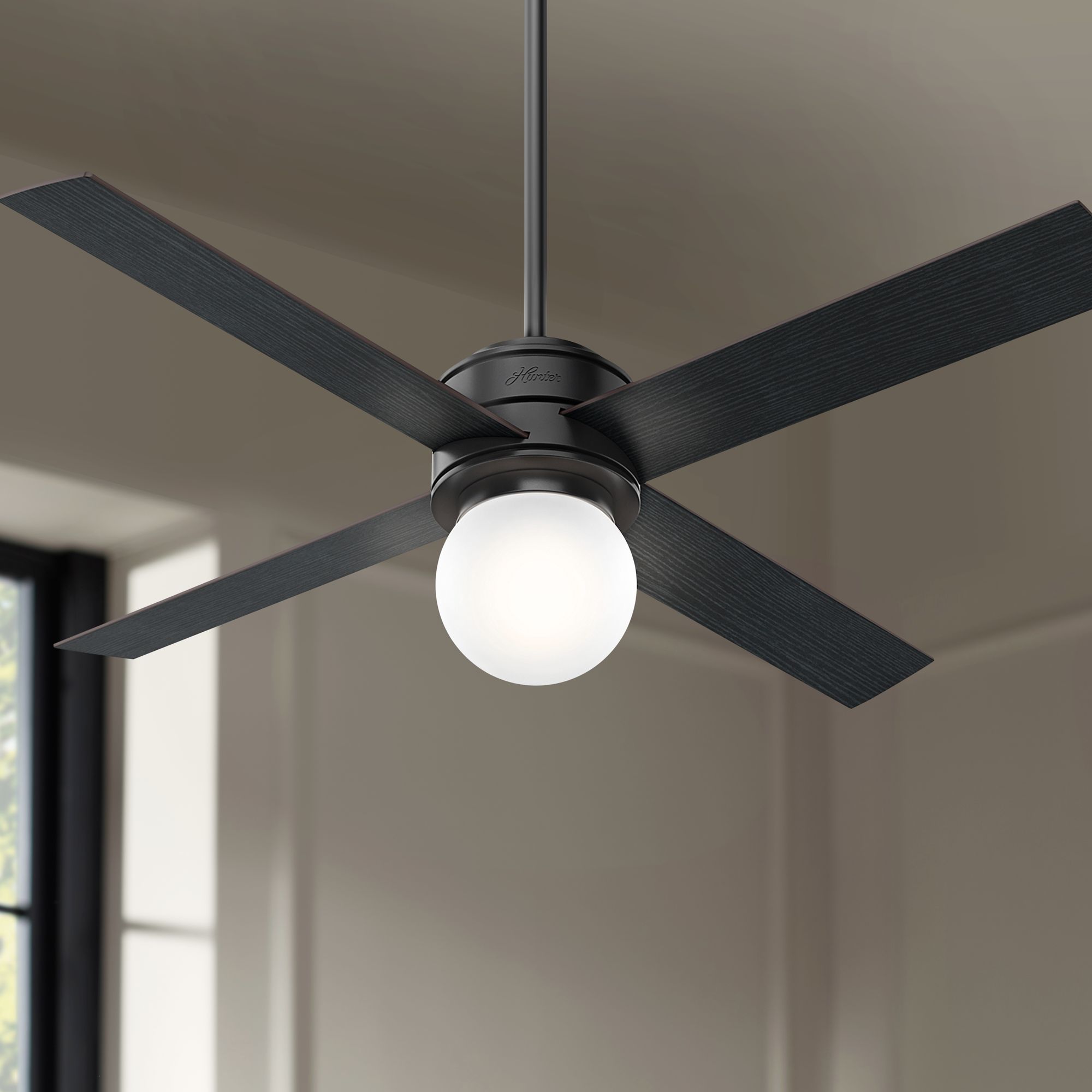 52" Hunter Hepburn Black Finish Modern LED Ceiling Fan
