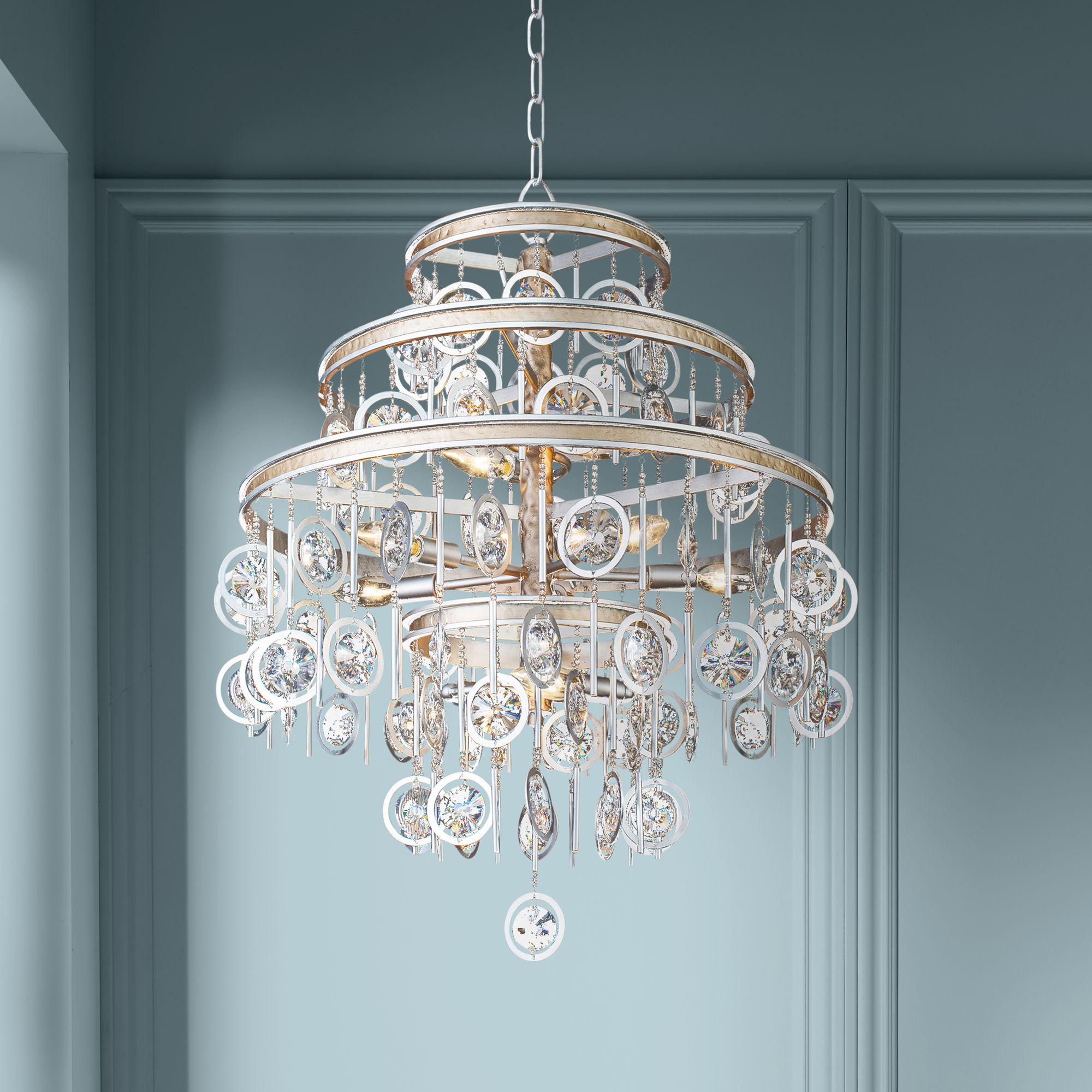 Varaluz Charmed 22" Wide Silver 9-Light Crystal Pendant