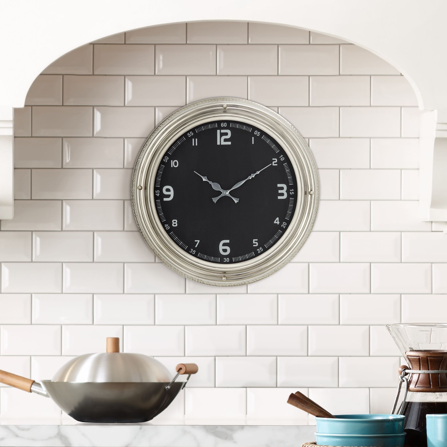 Dryden 18" Round  Black and Silver Metal Wall Clock