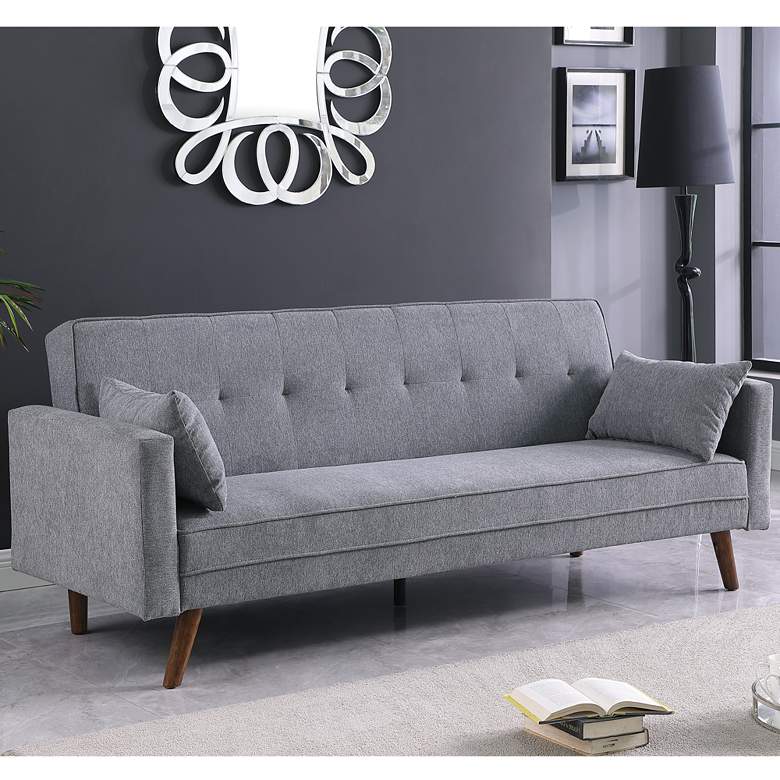 Image 1 Christina 84" Wide Gray Chenille Tufted Convertible Sleeper Sofa