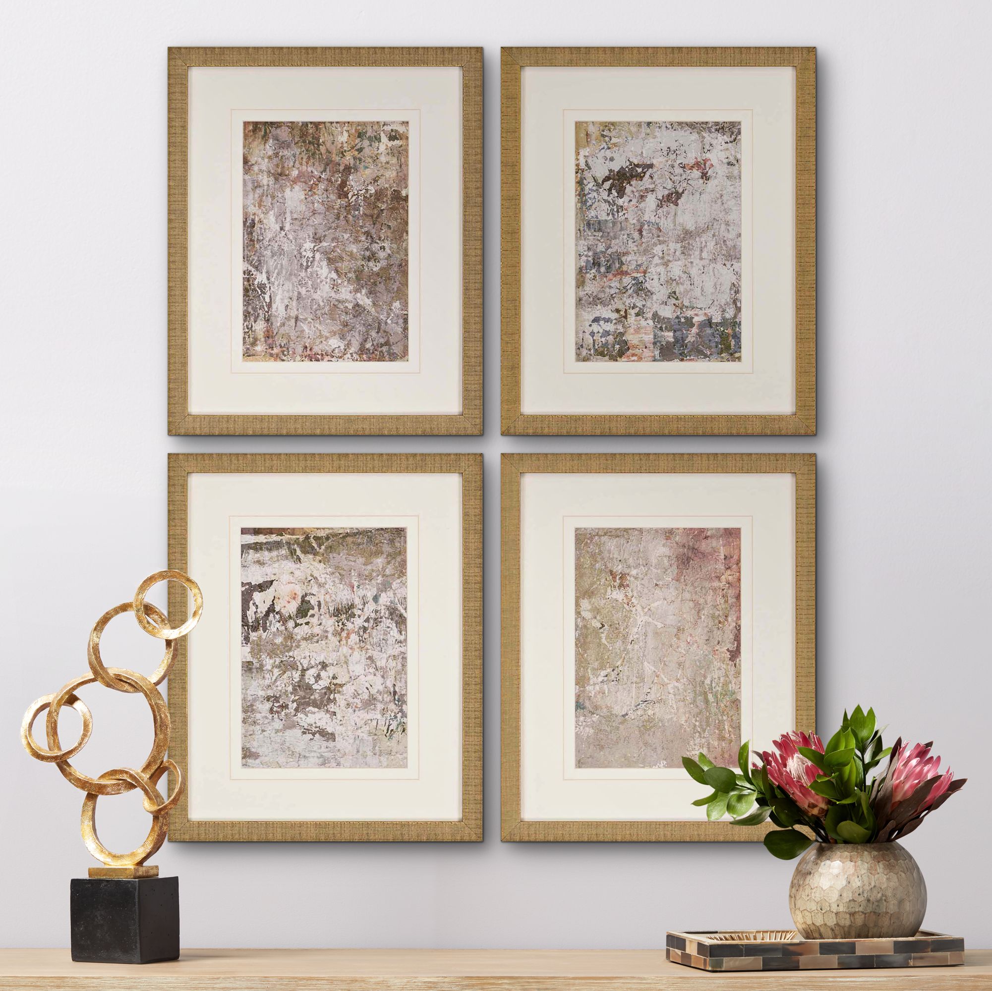 Vestige I 21" High 4-Piece Framed Giclee Wall Art Set