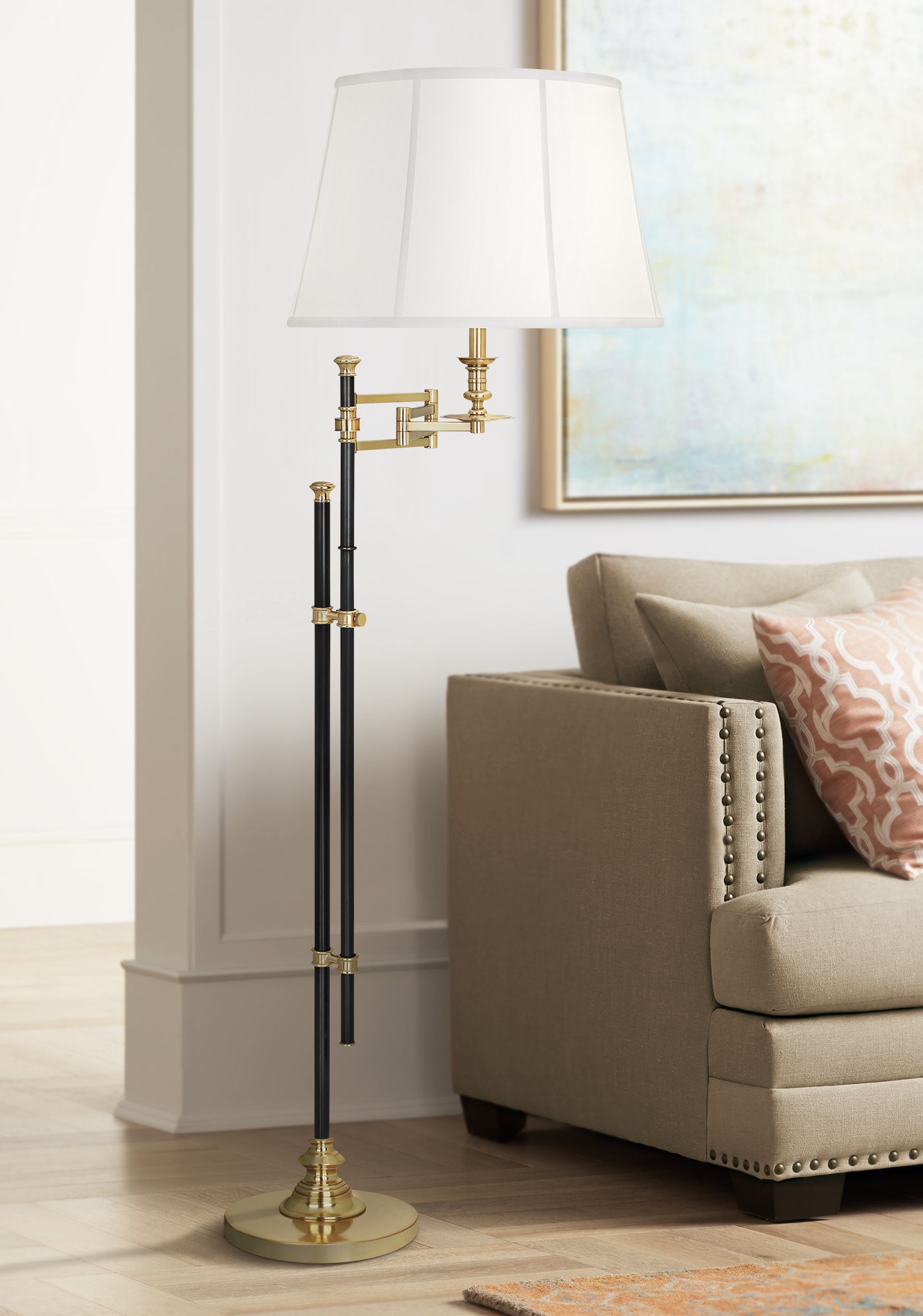 Lewis Deep Patina Bronze with Brass Swing Arm Floor Lamp