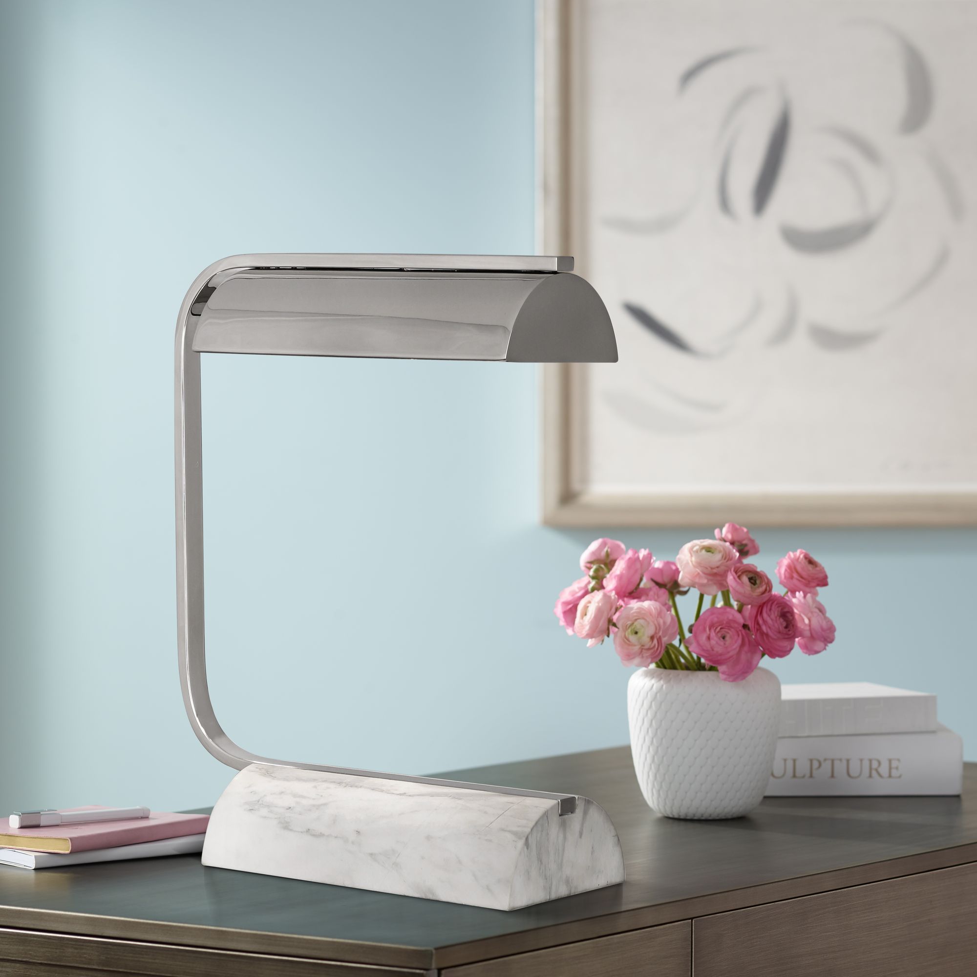 Robert Abbey Julian Polished Nickel and Marble Desk Lamp