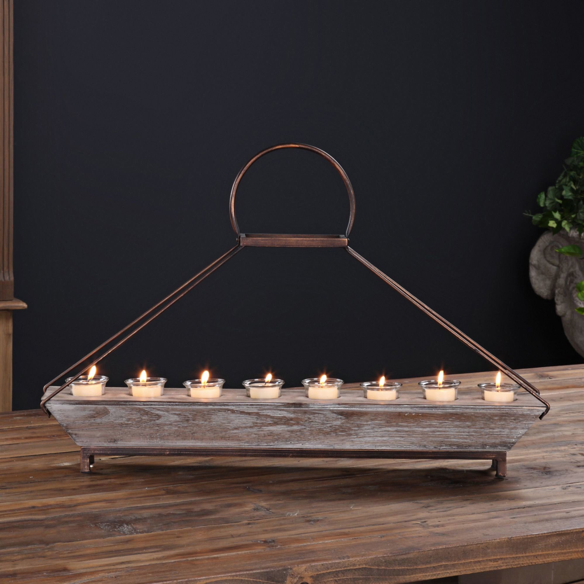 long wooden votive candle holder