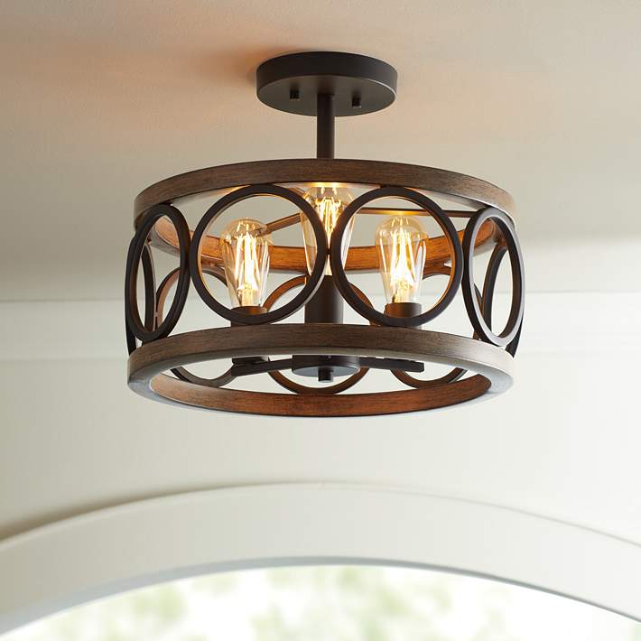 Salima 16 W Black And Wood Grain 3 Light Led Ceiling Light