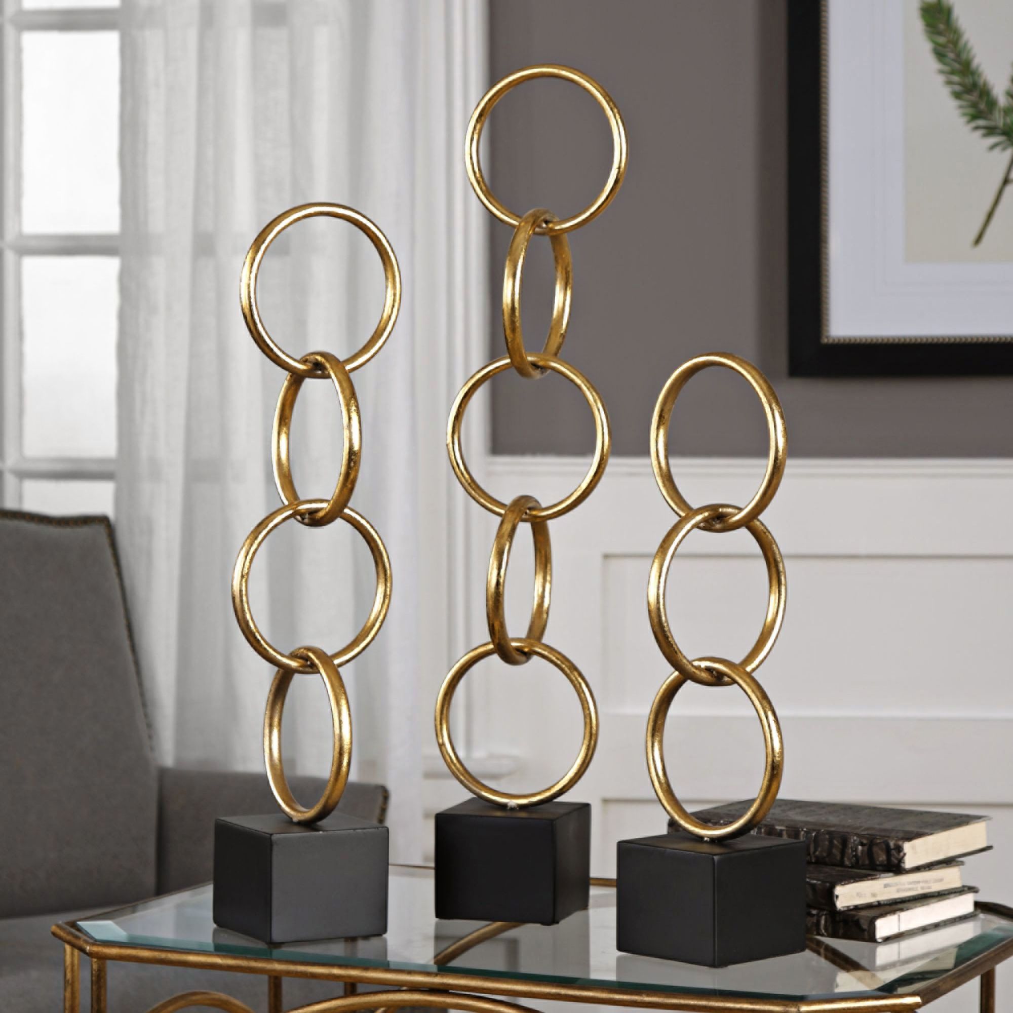 Uttermost Chane Metallic Gold Leaf Sculptures - Set of 3