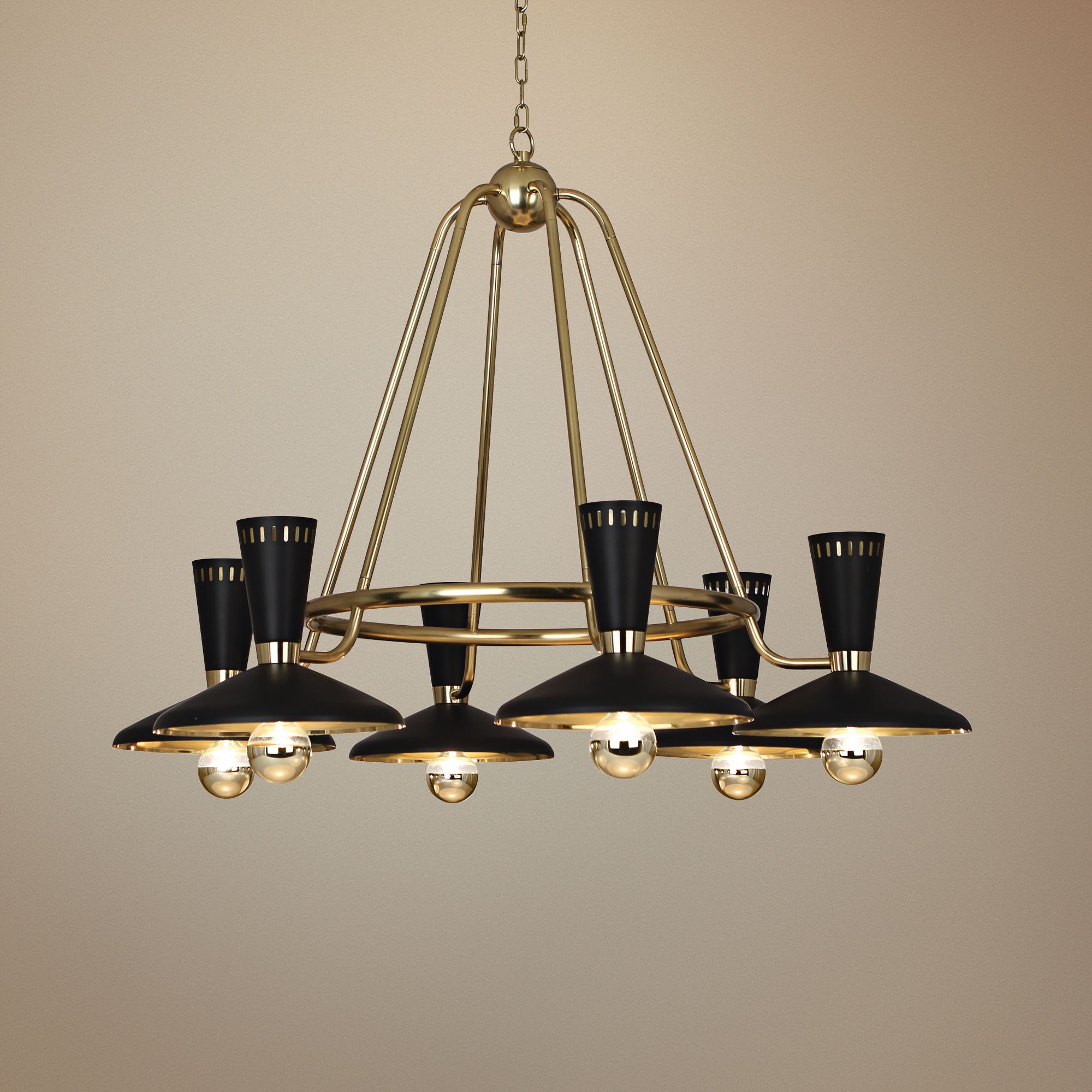 Vortex 46 1/4"W Modern Brass and Black 6-Light Chandelier