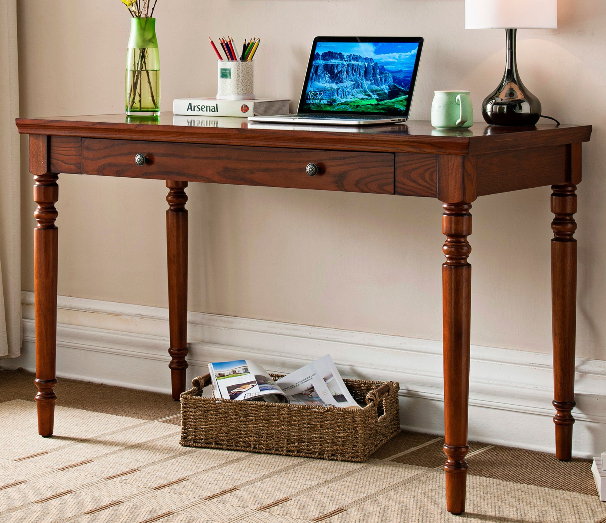 Leick 48" Wide Farmhouse Mission Oak Wood Laptop Desk 35P75 Lamps Plus