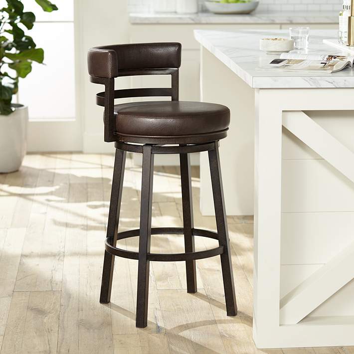 Bar Stools Leather Brown, Brown Leather Swivel Bar Stools