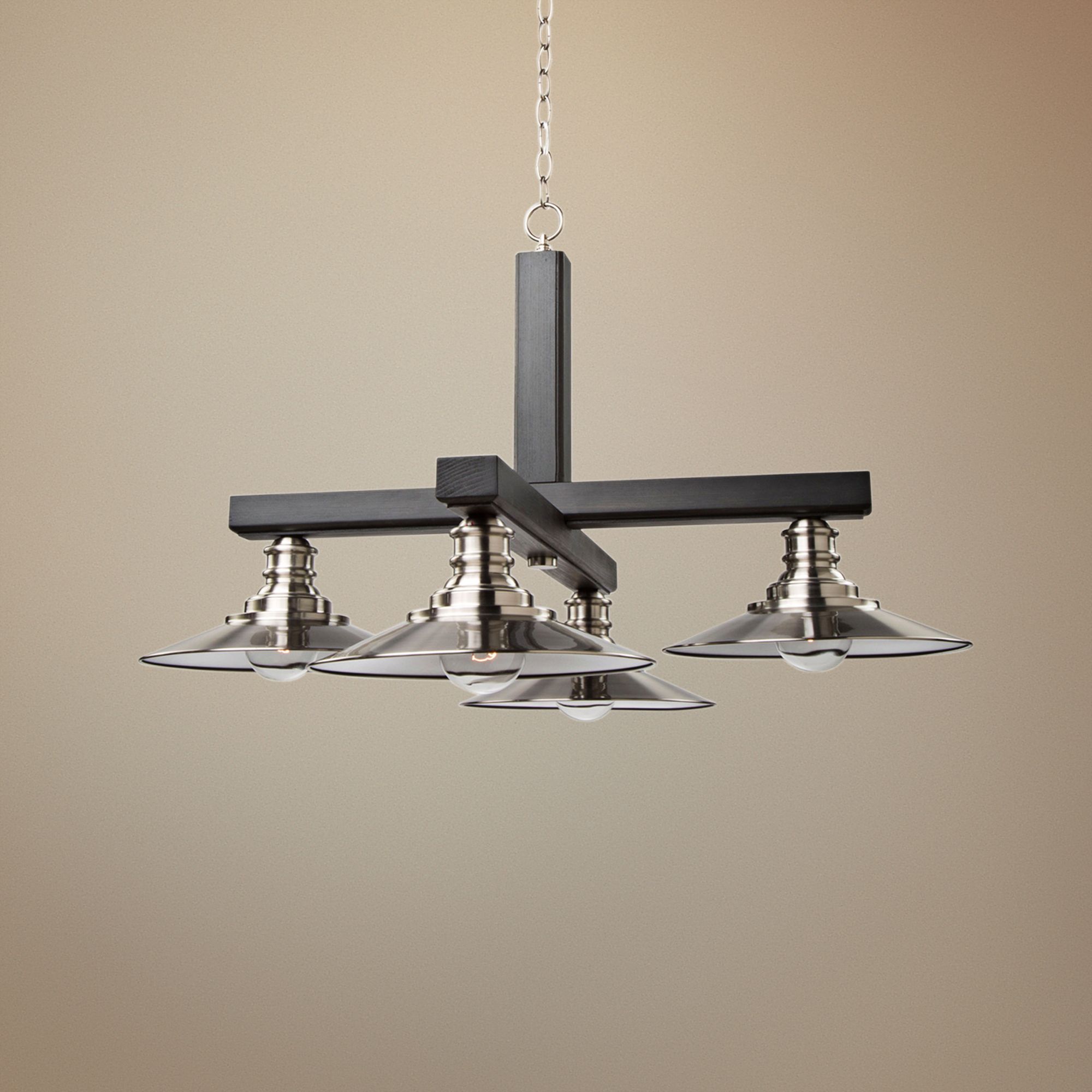 Ambrose 31"W Dark Wood and Brushed Nickel 4-Light Chandelier
