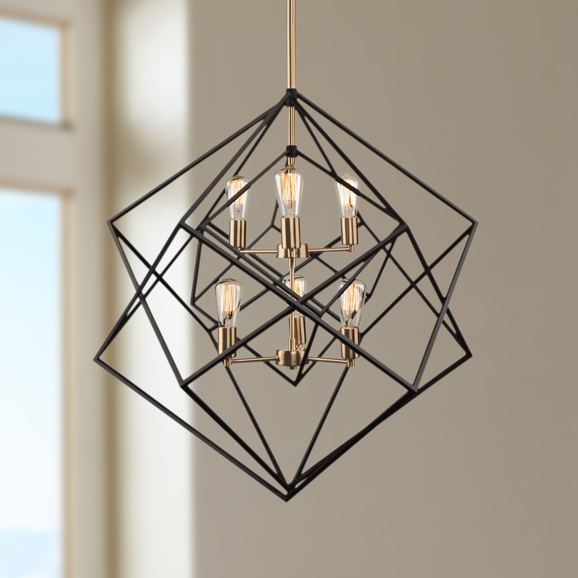 Artistry 32"W Matte Black and Satin Brass 6-Light Pendant