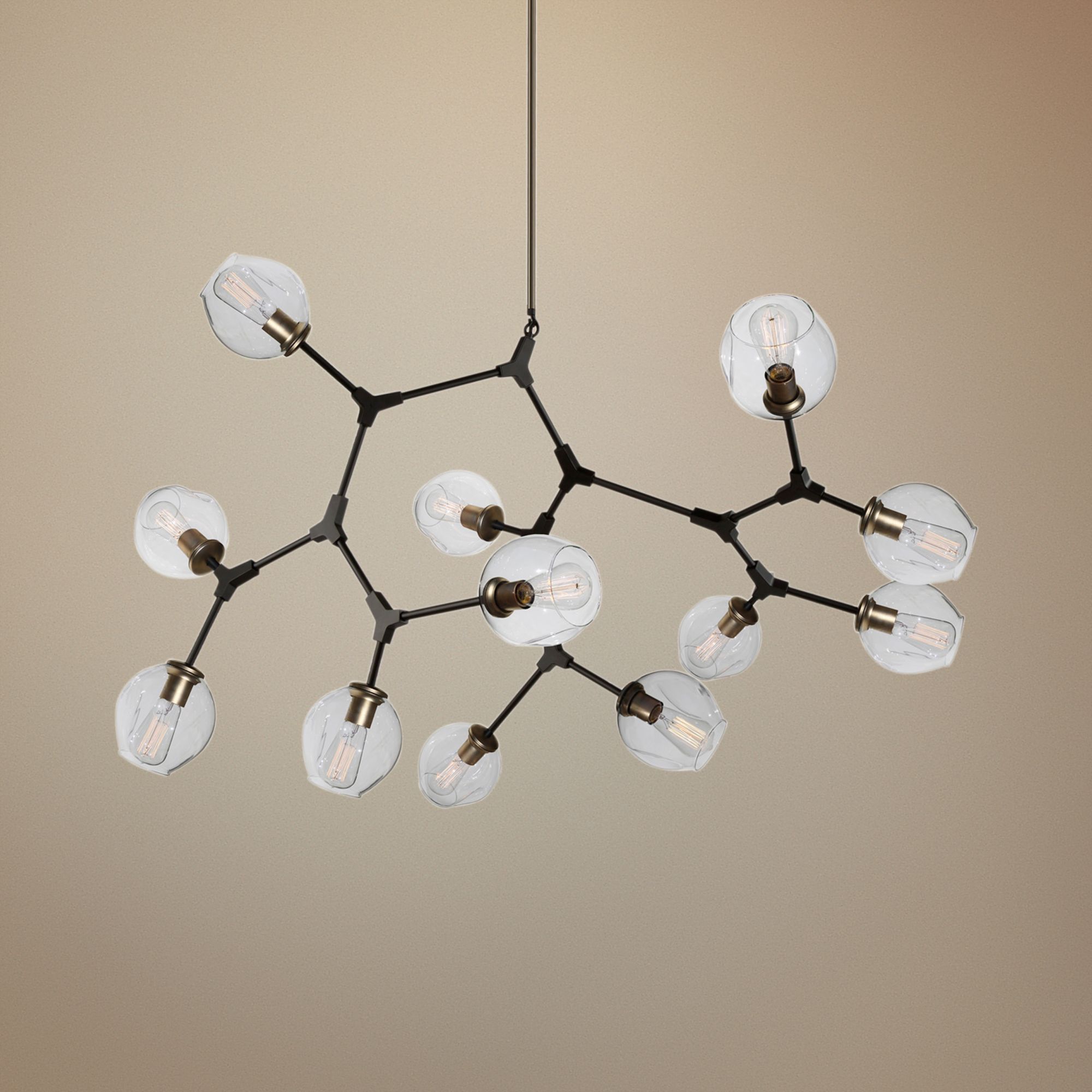 Organic 55" Wide Black and Vintage Brass 12-Light Chandelier