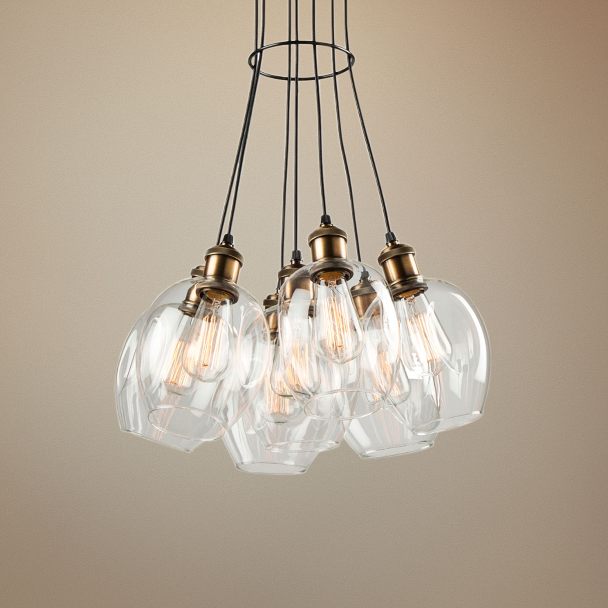 Clearwater 18"W Vintage Brass and Black Multi Light Pendant