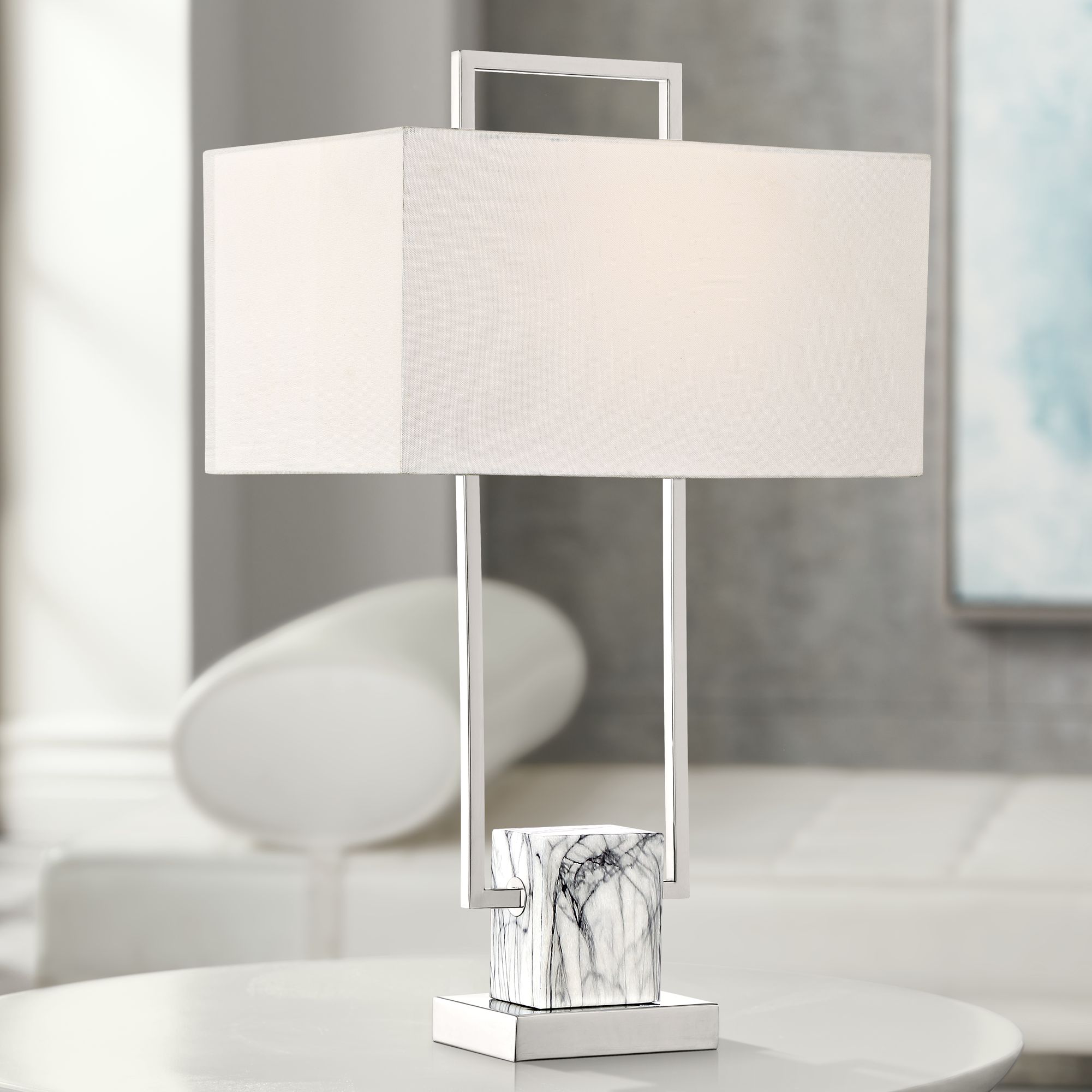 Carl Metal and Faux Marble Table Lamp