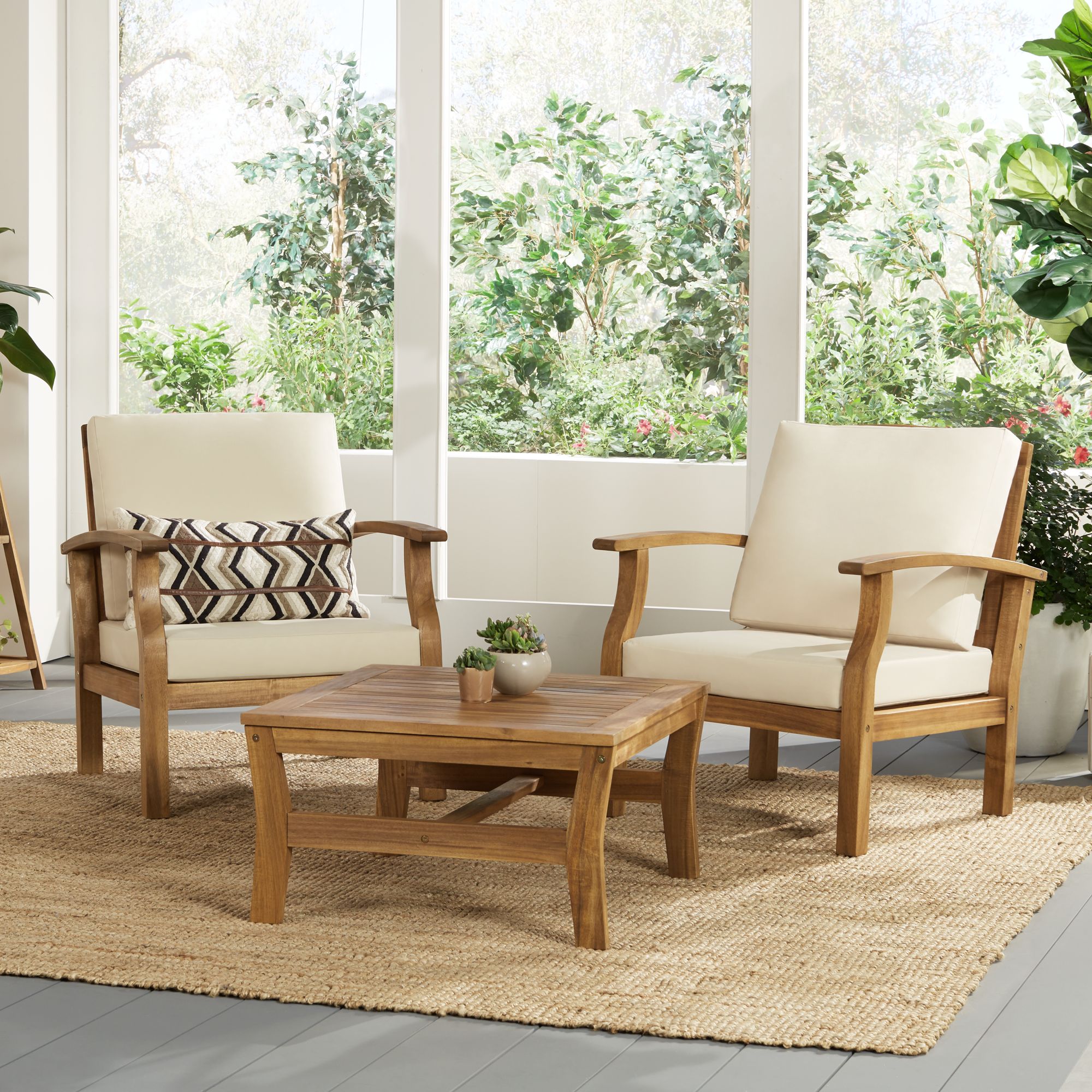 Essex Natural Wood Outdoor Club Chairs Set of 2