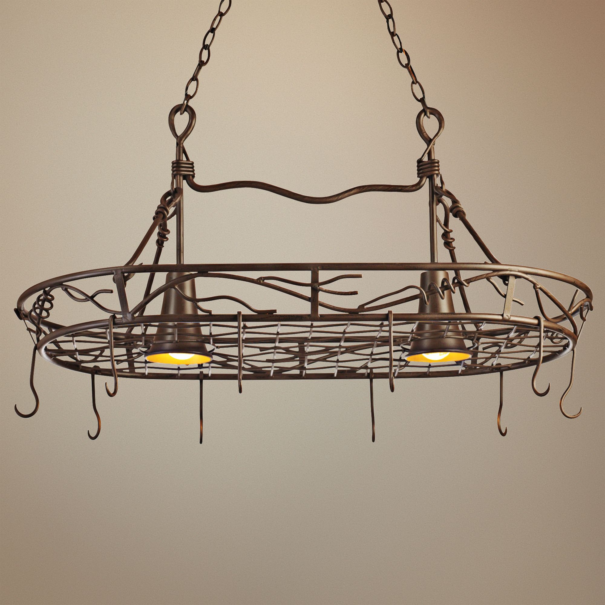 Hand-Twisted 36" Wide Vine Pot Rack Chandelier