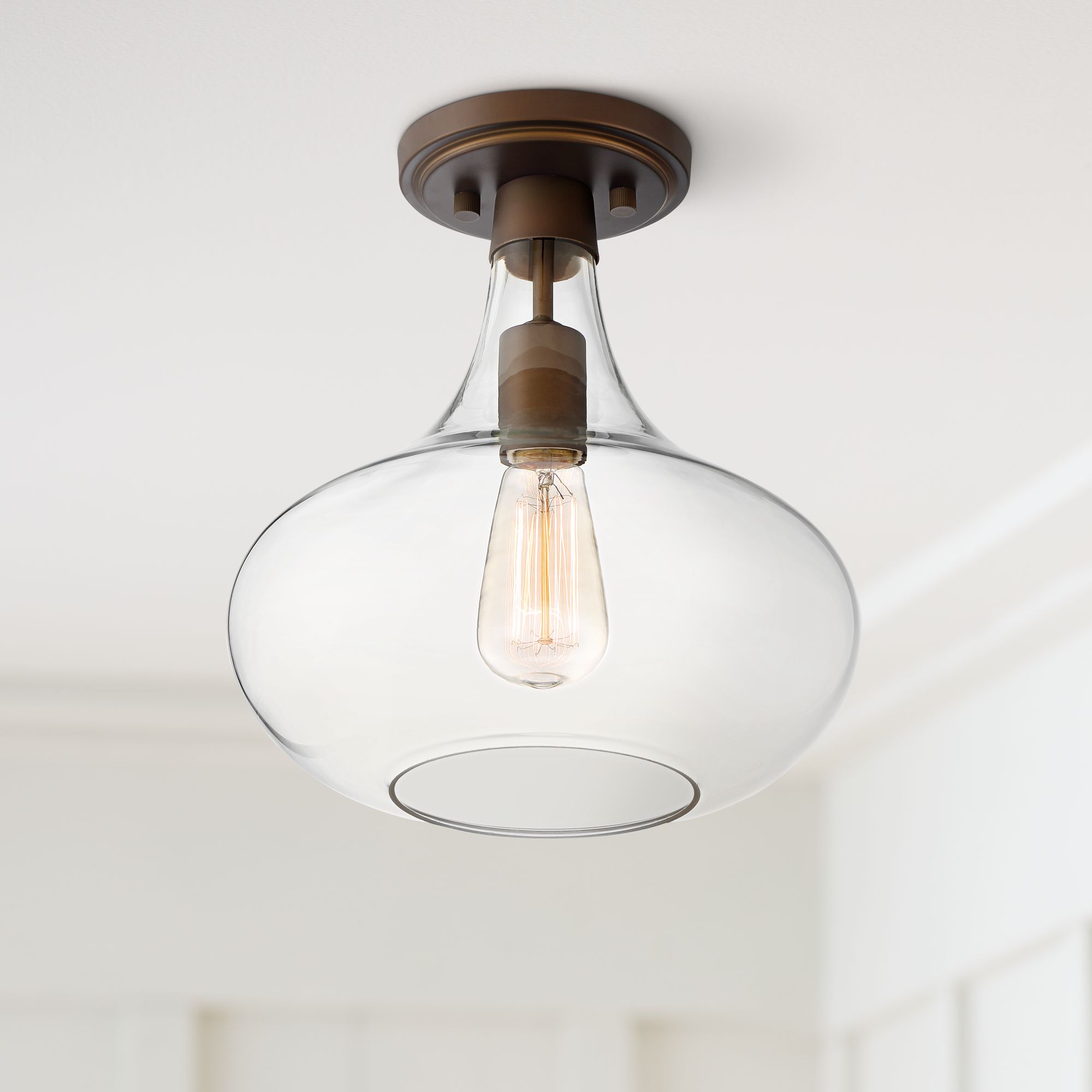 Possini Euro Cecil 11" Wide Bronze Glass Ceiling Light