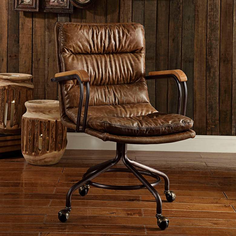 Hedia Vintage Whiskey Top Grain Leather Swivel Office Chair